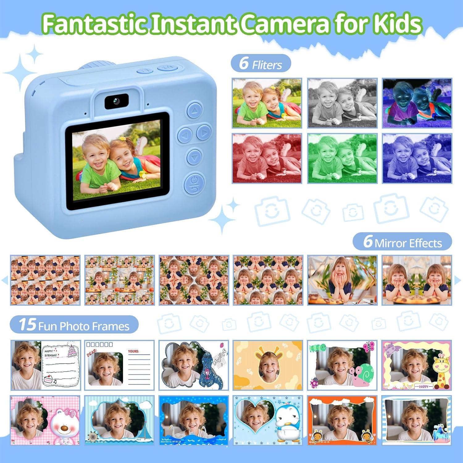Cámara Instantánea para Niños Azul 1080P HD con Papel y 32G