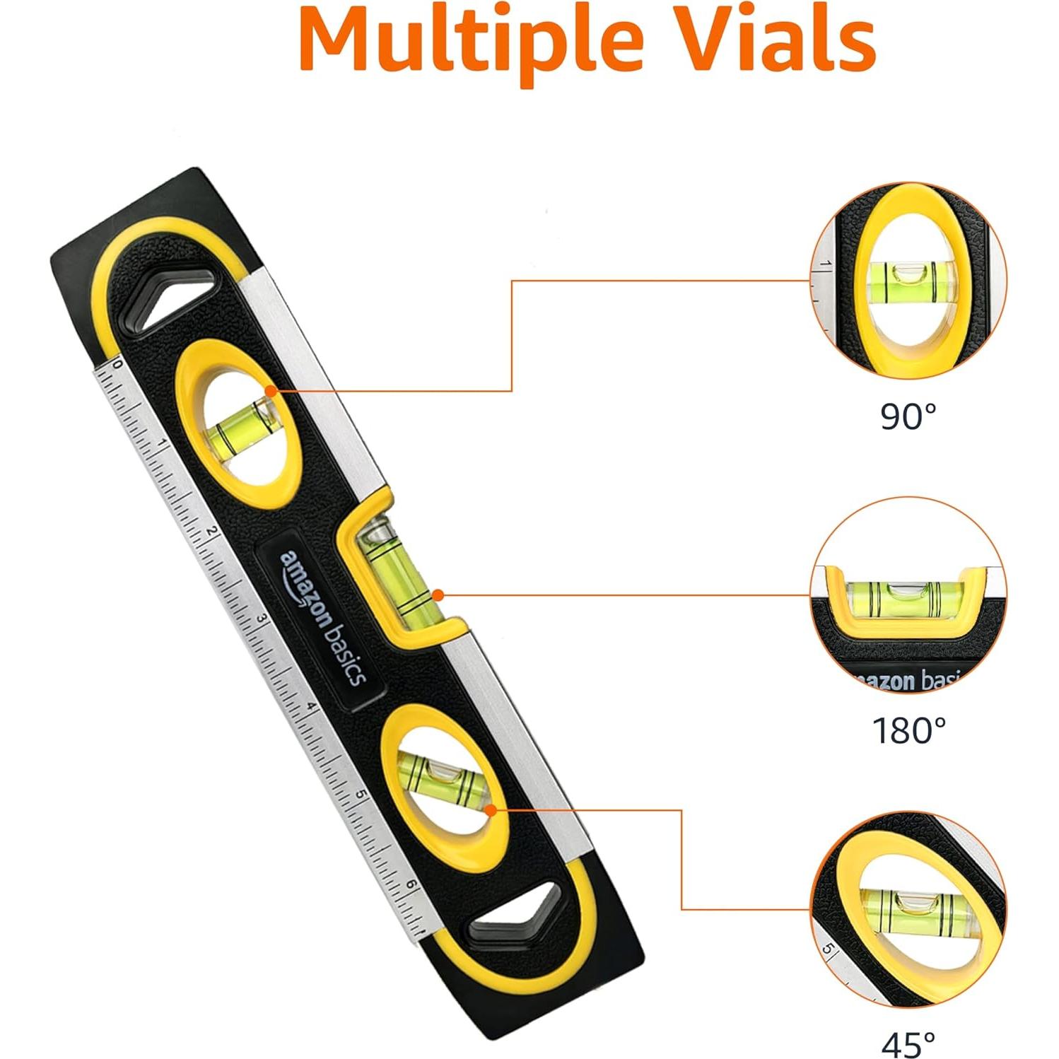 Nivel Torpedo Magnético Amazon Basics 22.86 cm con Regla