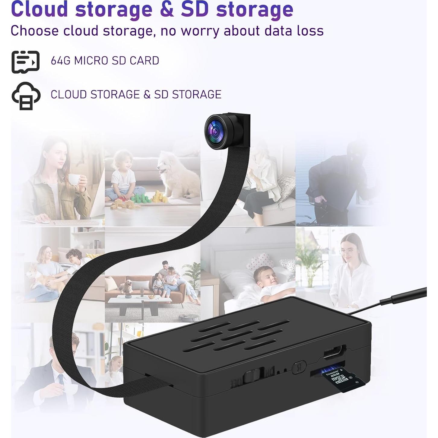 Cámara Nanny WiFi 5G/2.4G 1080P QETATIY con Tarjeta 64GB