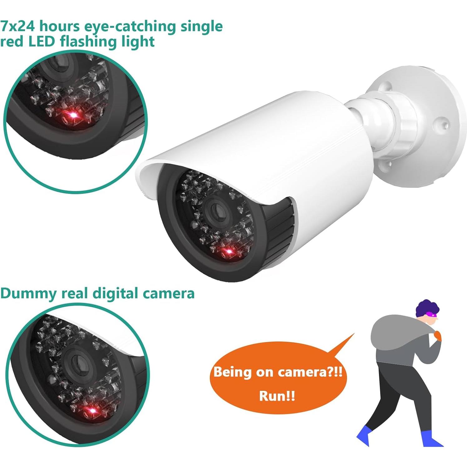 Cámara Falsa WALI TC-W2, 2 Paquetes, Interior y Exterior, LED