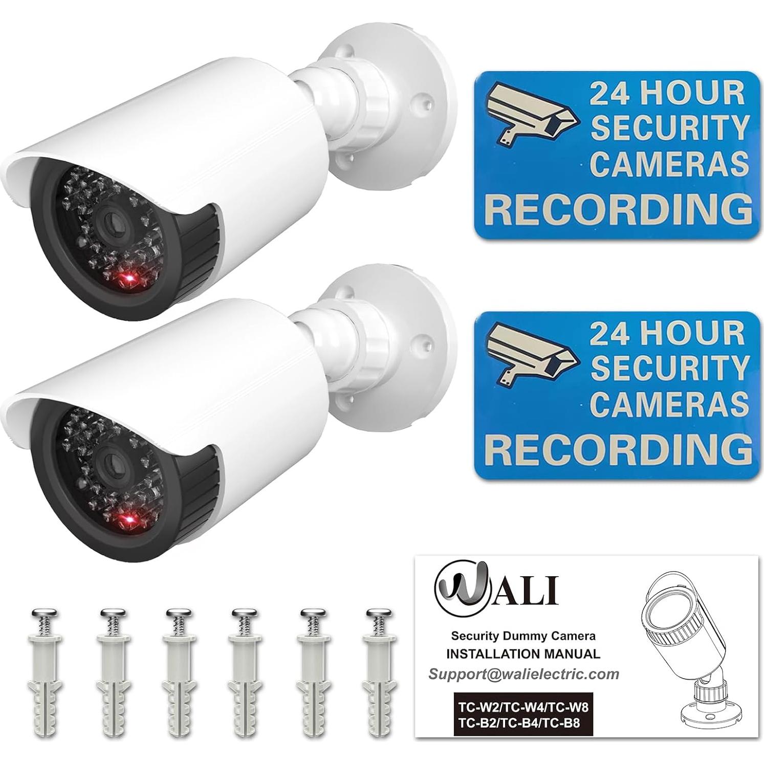 Cámara Falsa WALI TC-W2, 2 Paquetes, Interior y Exterior, LED