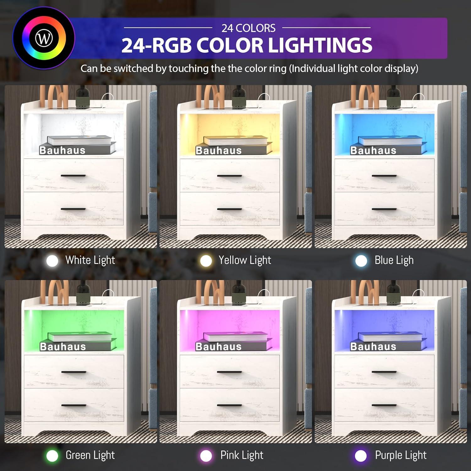 Mesita de Noche dnbss con Carga Inalámbrica y Luces RGB