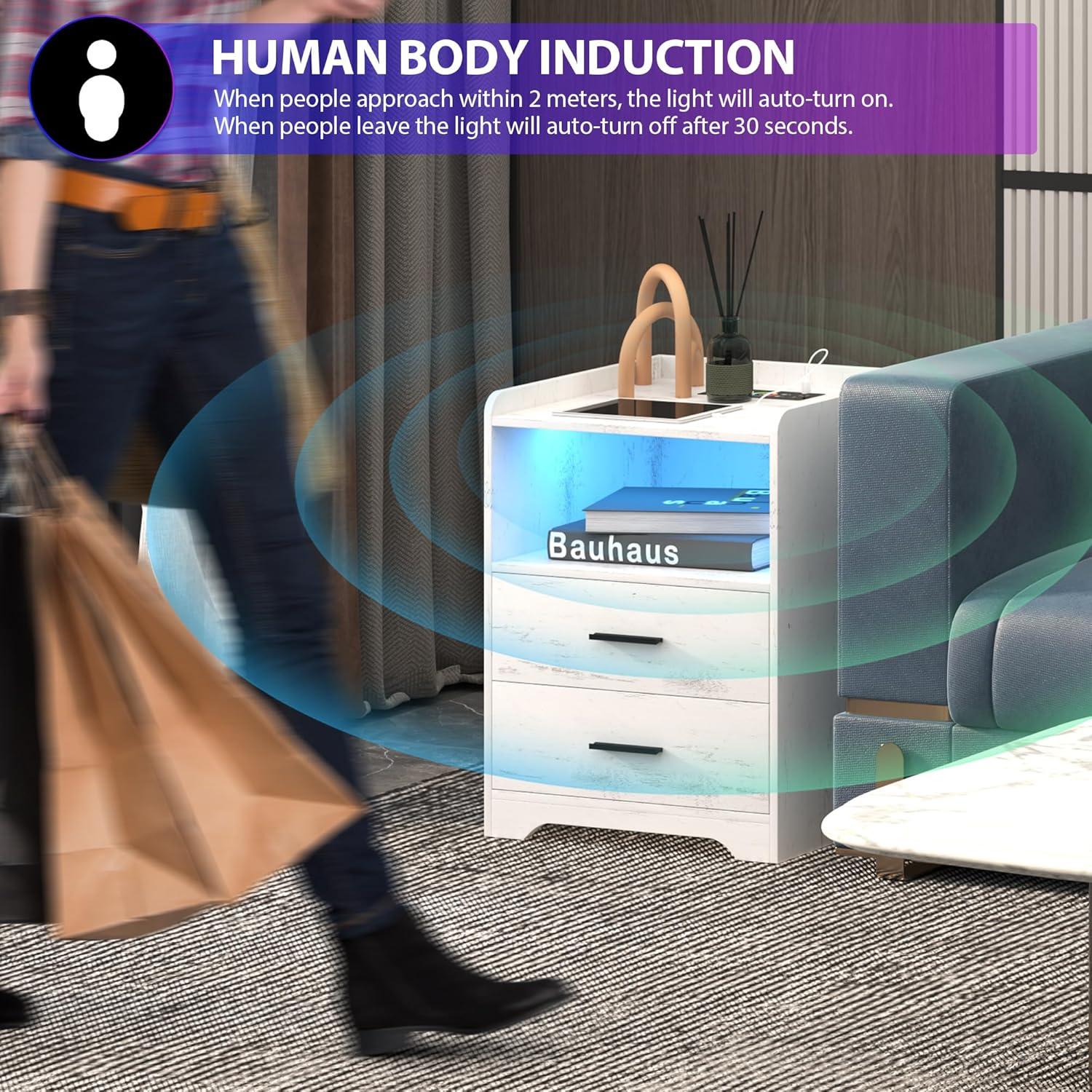 Mesita de Noche dnbss con Carga Inalámbrica y Luces RGB