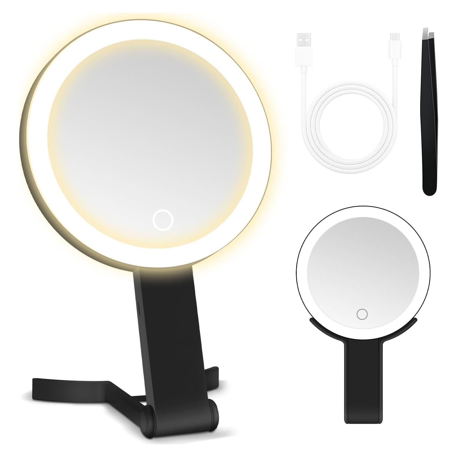 Espejo de Aumento MIYADIVA 30X/1X con Luz Táctil Plegable Negro