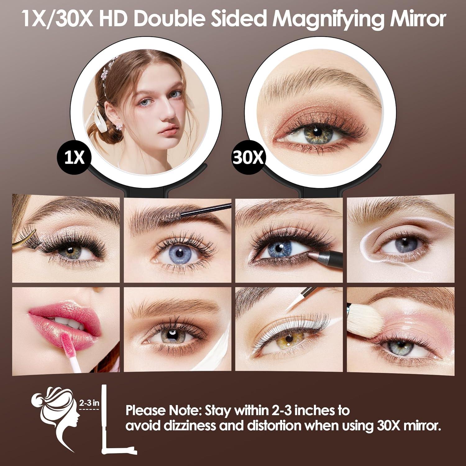 Espejo de Aumento MIYADIVA 30X/1X con Luz Táctil Plegable Negro