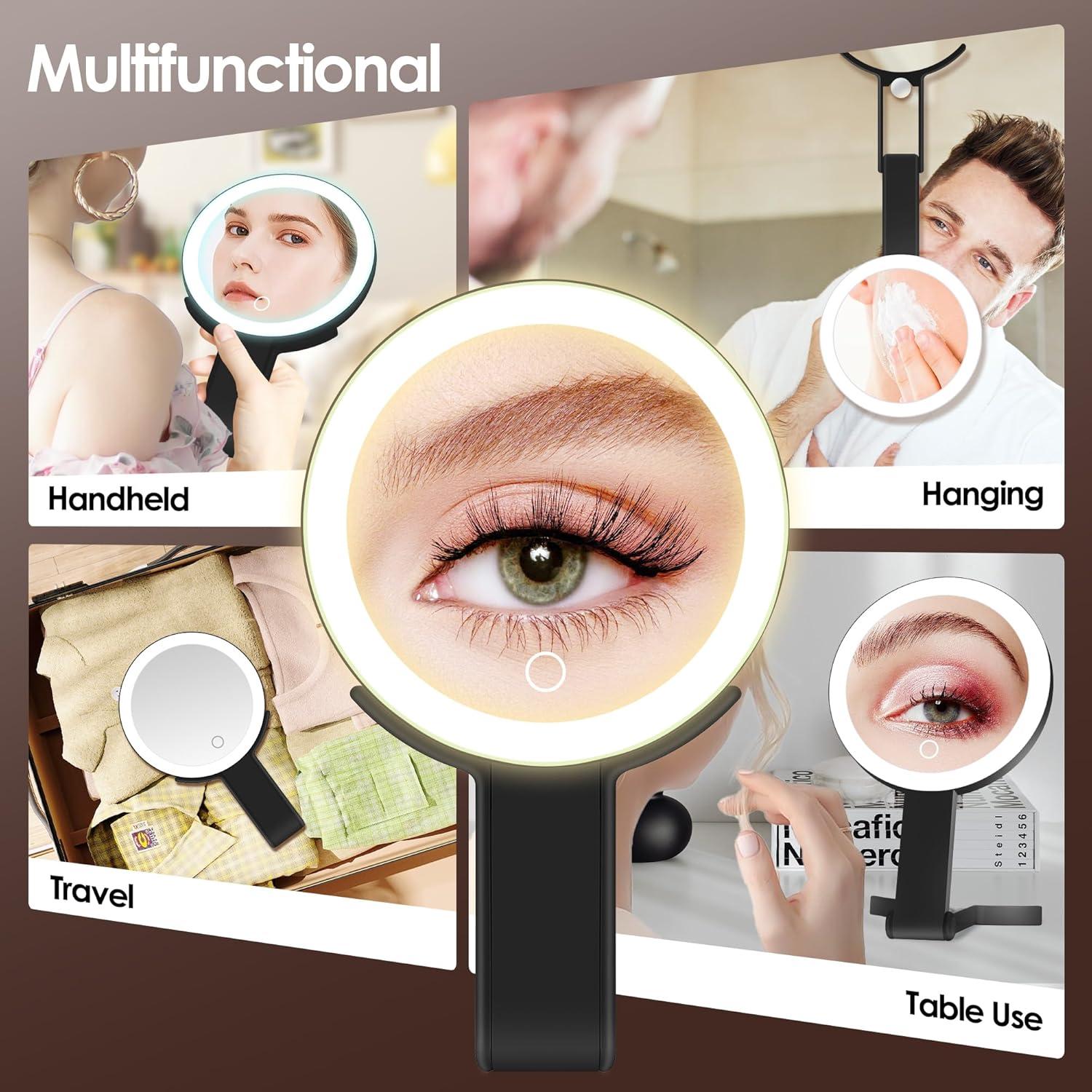 Espejo de Aumento MIYADIVA 30X/1X con Luz Táctil Plegable Negro