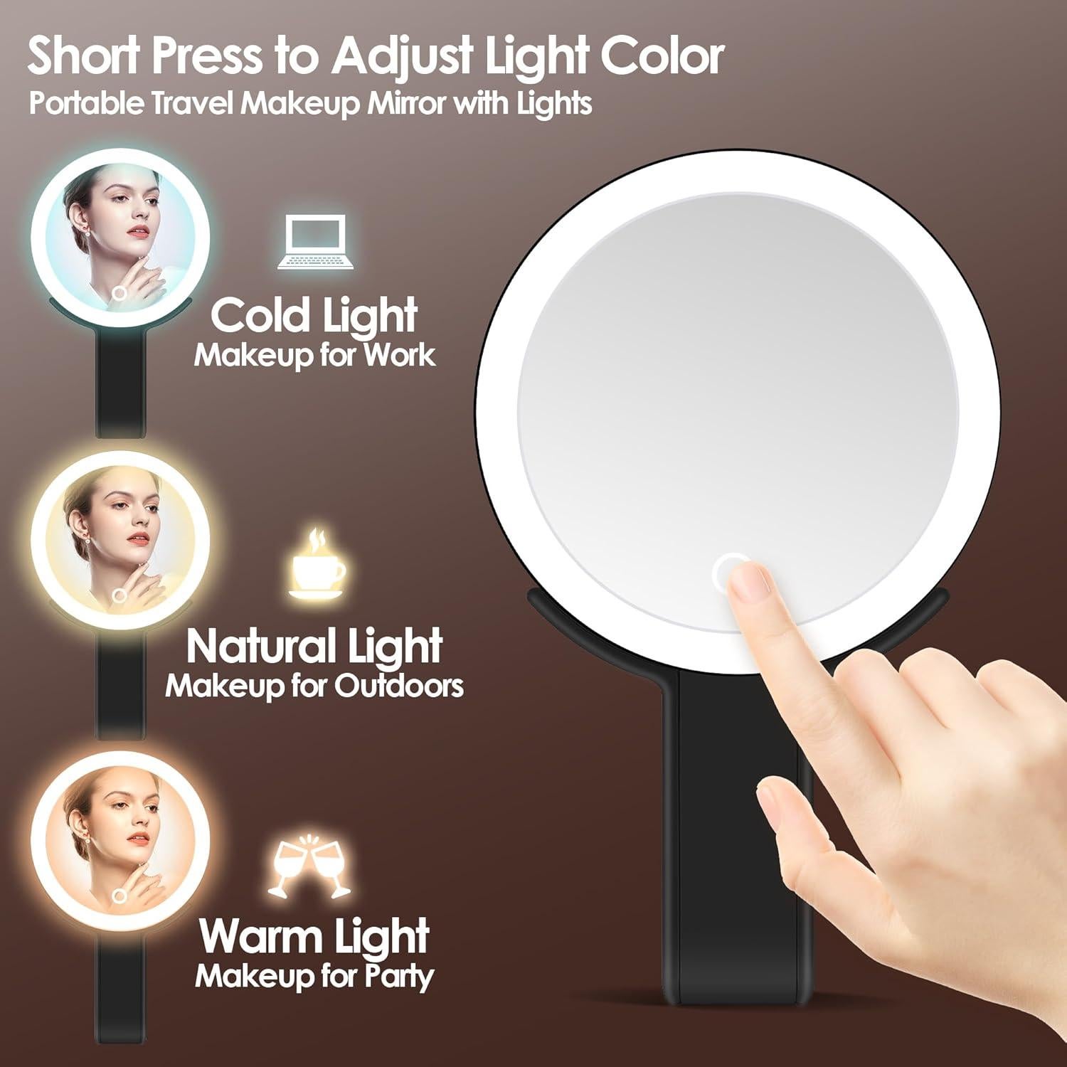 Espejo de Aumento MIYADIVA 30X/1X con Luz Táctil Plegable Negro