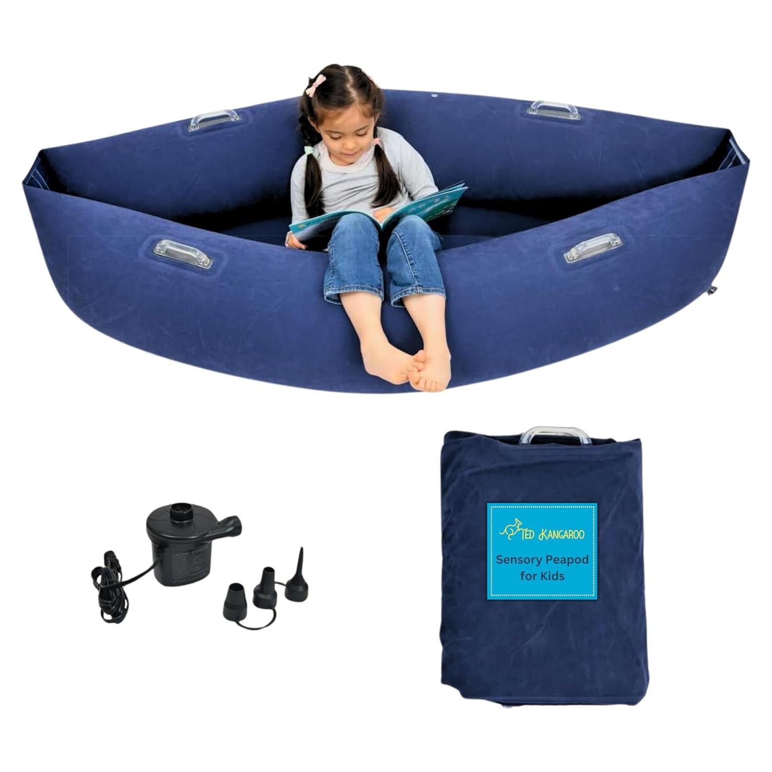 Silla Sensorial Inflable Azul TED KANGAROO con Bomba de Aire