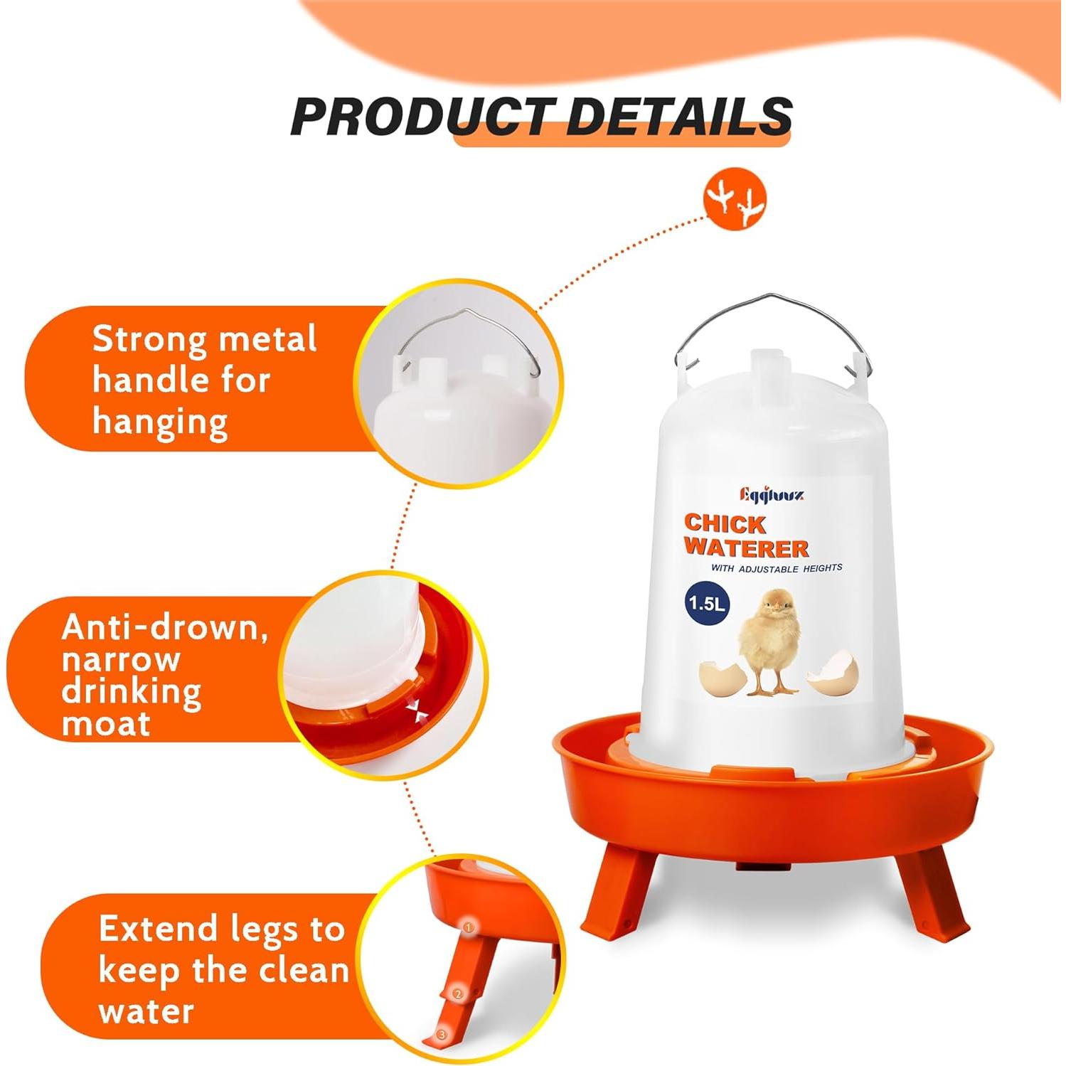 Kit Alimentador y Bebedero Pollitos Eggluuz 1.5L 1.5kg Ajustable