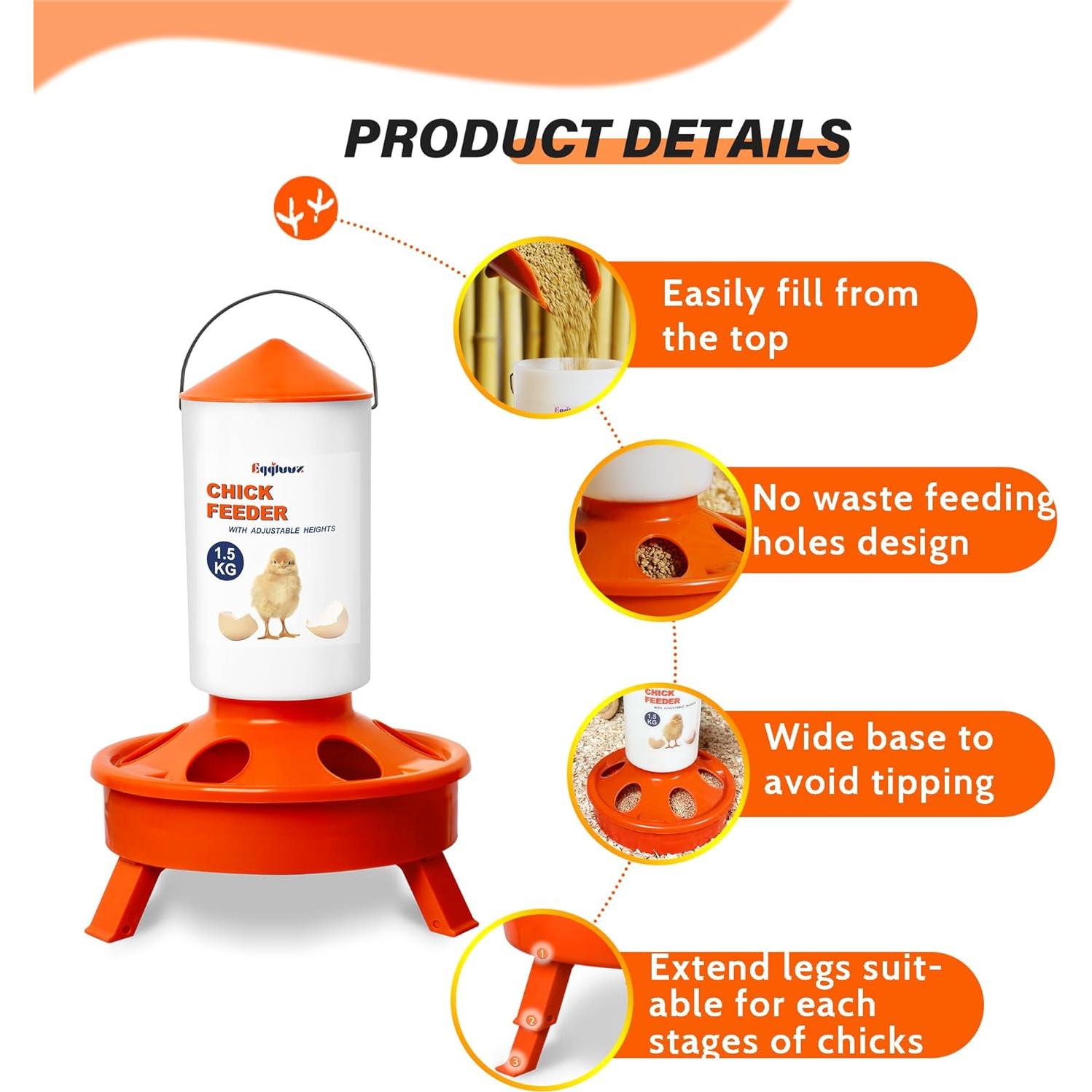 Kit Alimentador y Bebedero Pollitos Eggluuz 1.5L 1.5kg Ajustable