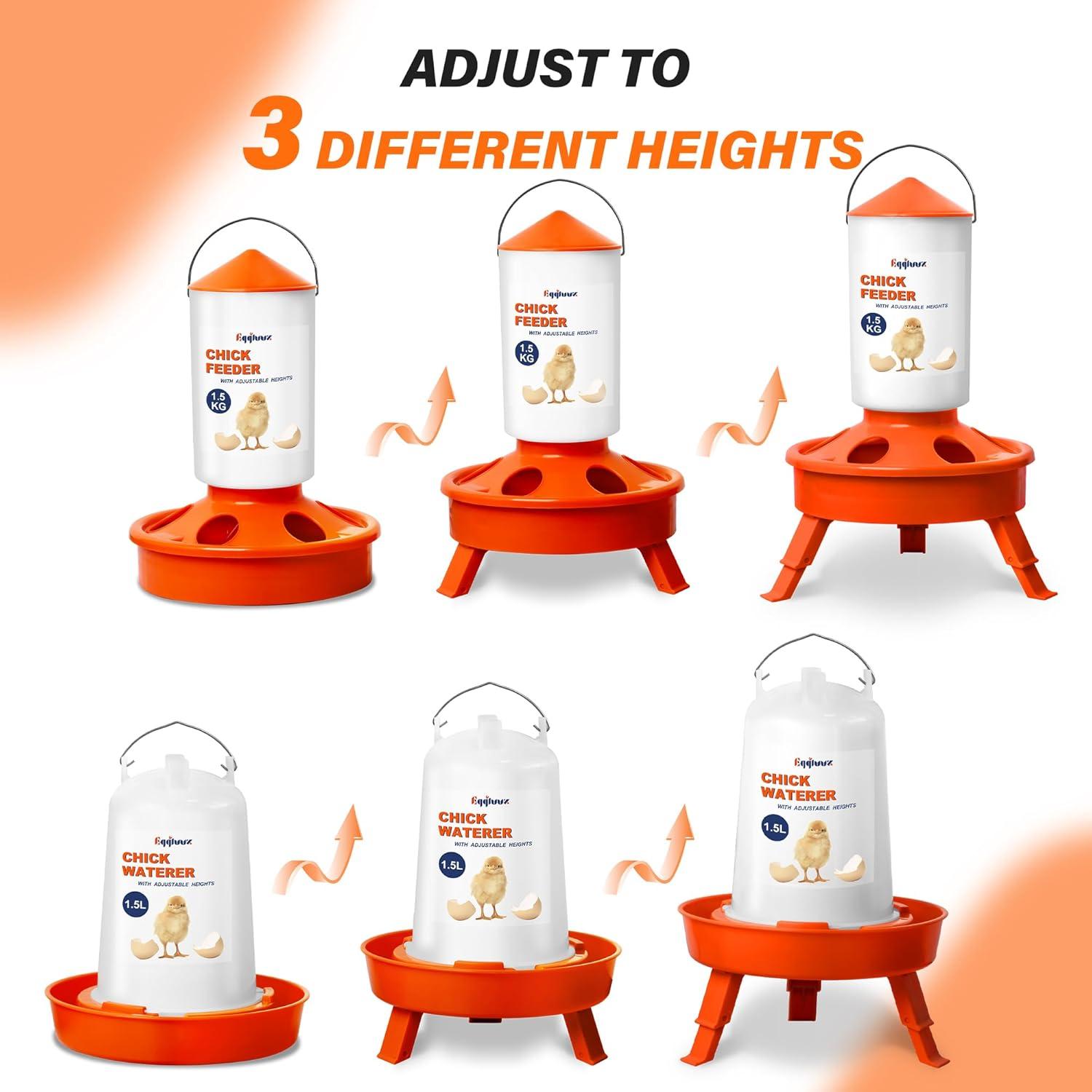 Kit Alimentador y Bebedero Pollitos Eggluuz 1.5L 1.5kg Ajustable