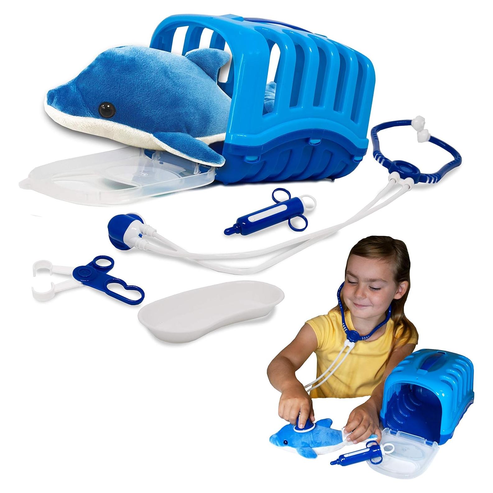 Kit de Doctor Veterinario Deluxebase con Delfín de Peluche 21x15x15cm