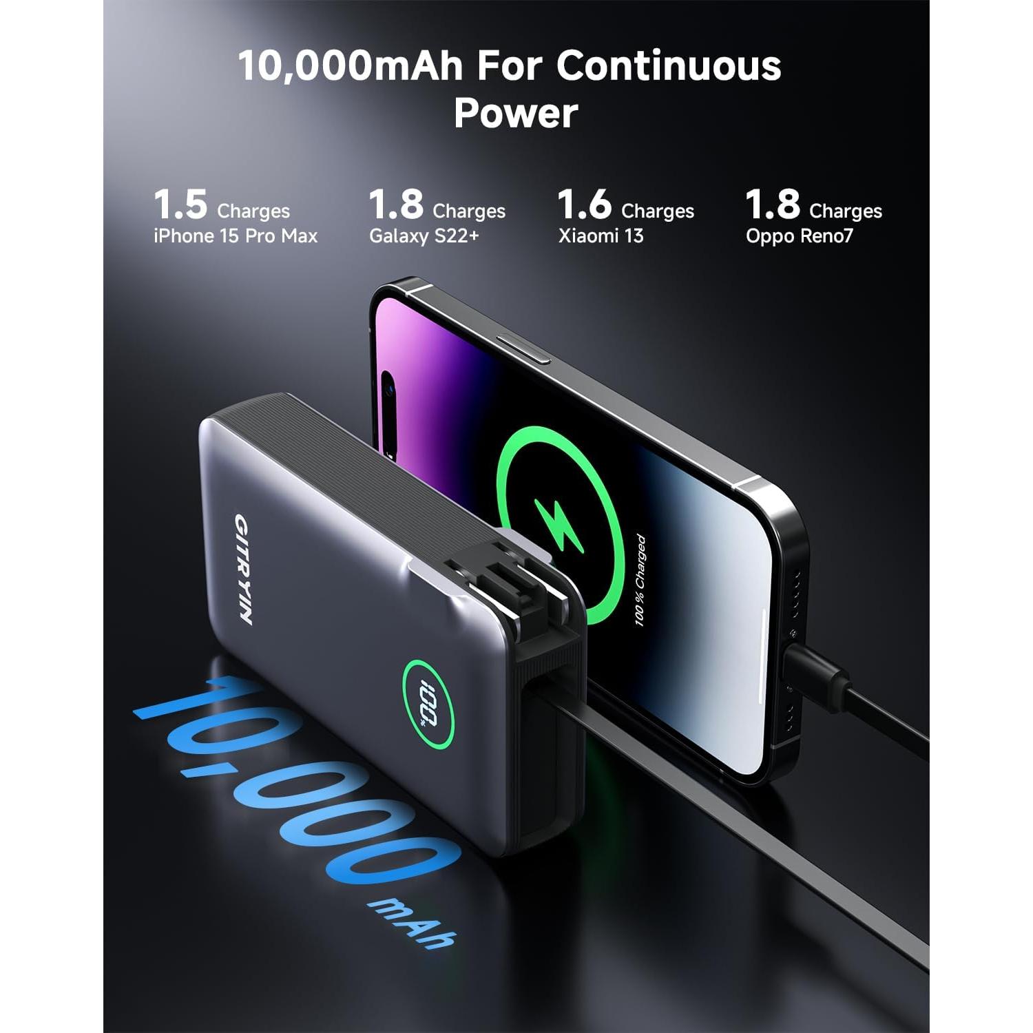 Banco de Energía 10000mAh Gitryin Type-C 12 en 1 Carga Rápida