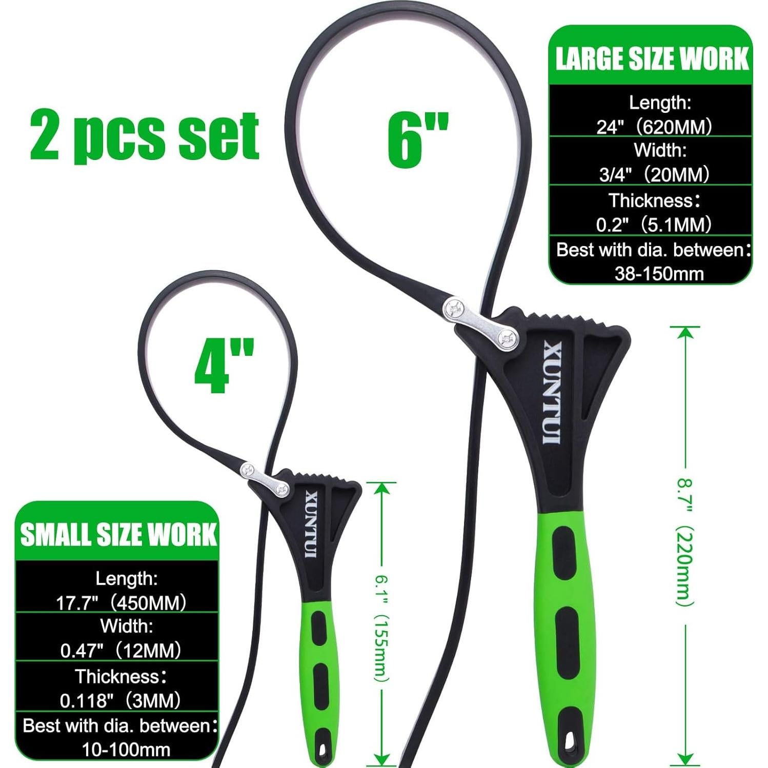 Juego de Llaves de Correa XUNTUI 2 Tamaños 10.16 cm y 15.24 cm