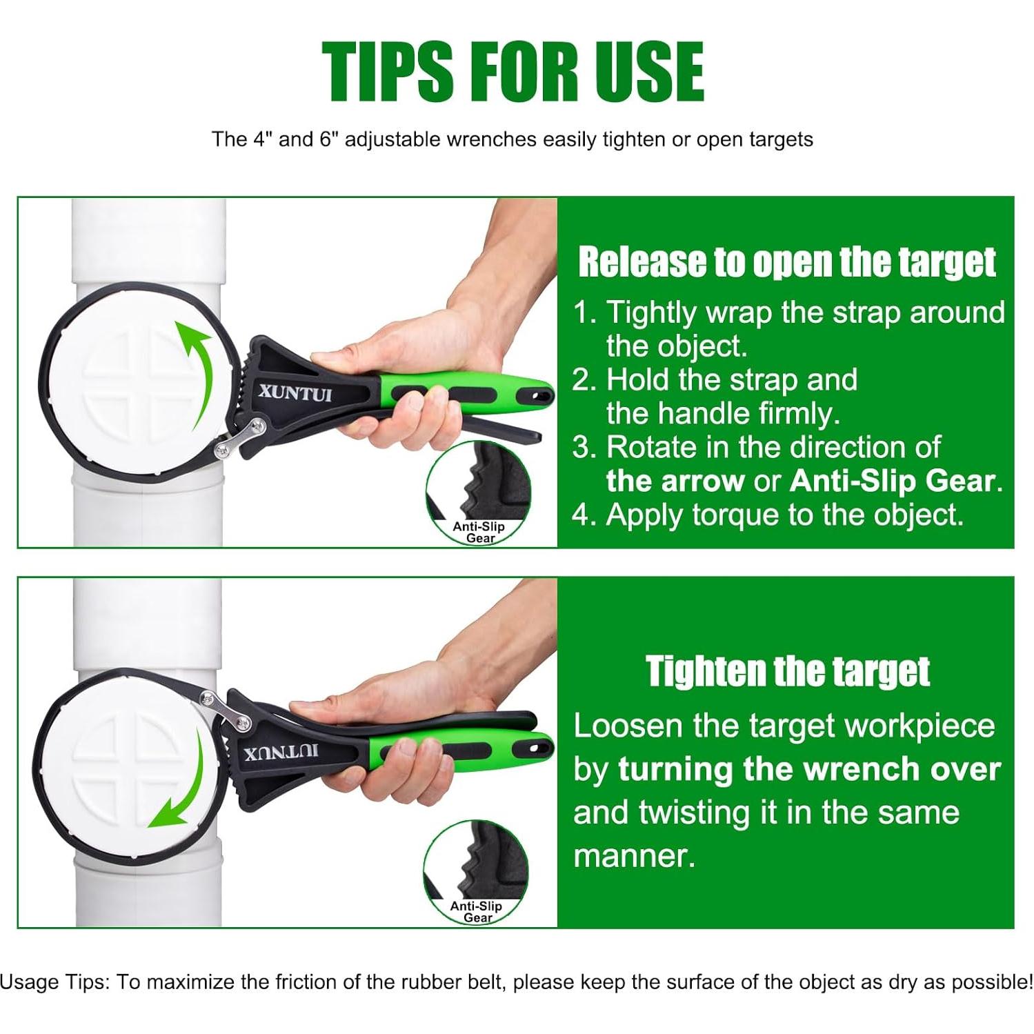Juego de Llaves de Correa XUNTUI 2 Tamaños 10.16 cm y 15.24 cm