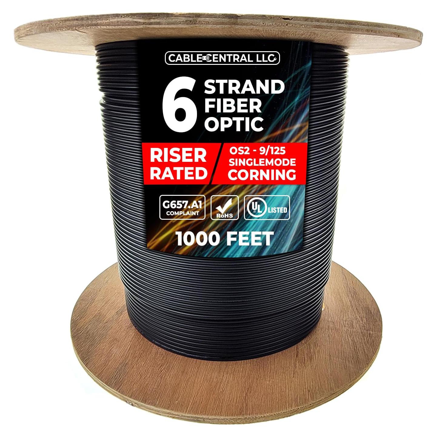 Cable de fibra óptica 6 hebras Corning 1000 pies monomodo