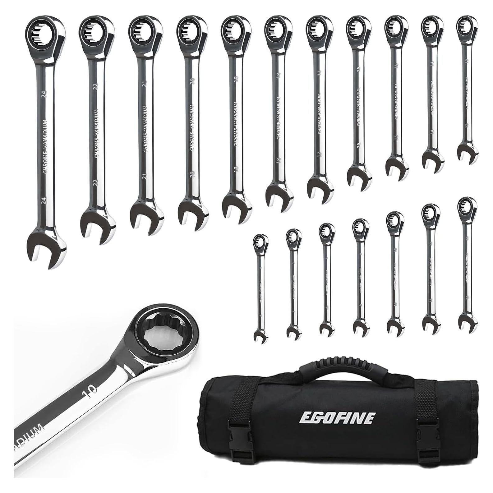 Juego de Llaves de Carraca 18 Piezas Egofine 6-24 mm Acero