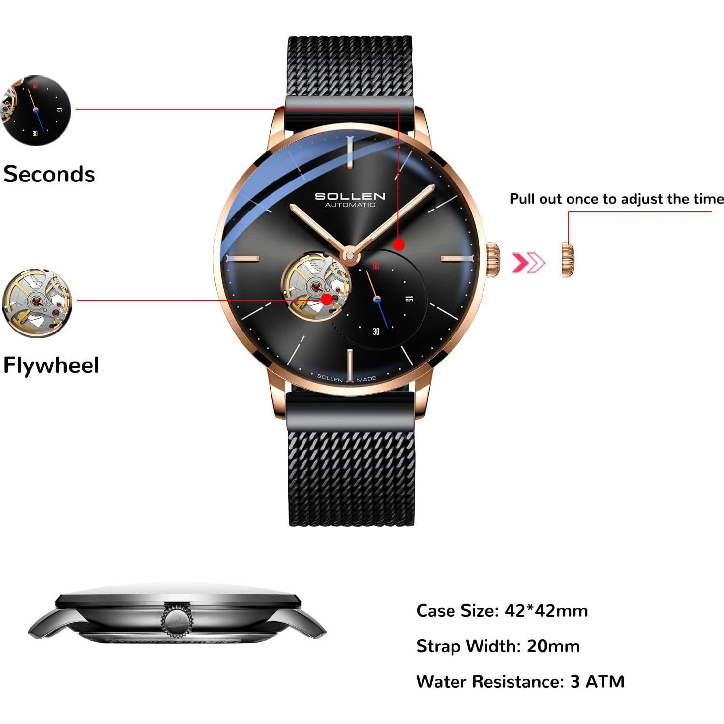 Reloj Automático SOLLEN KY305X-MDHM para Hombres, 42mm