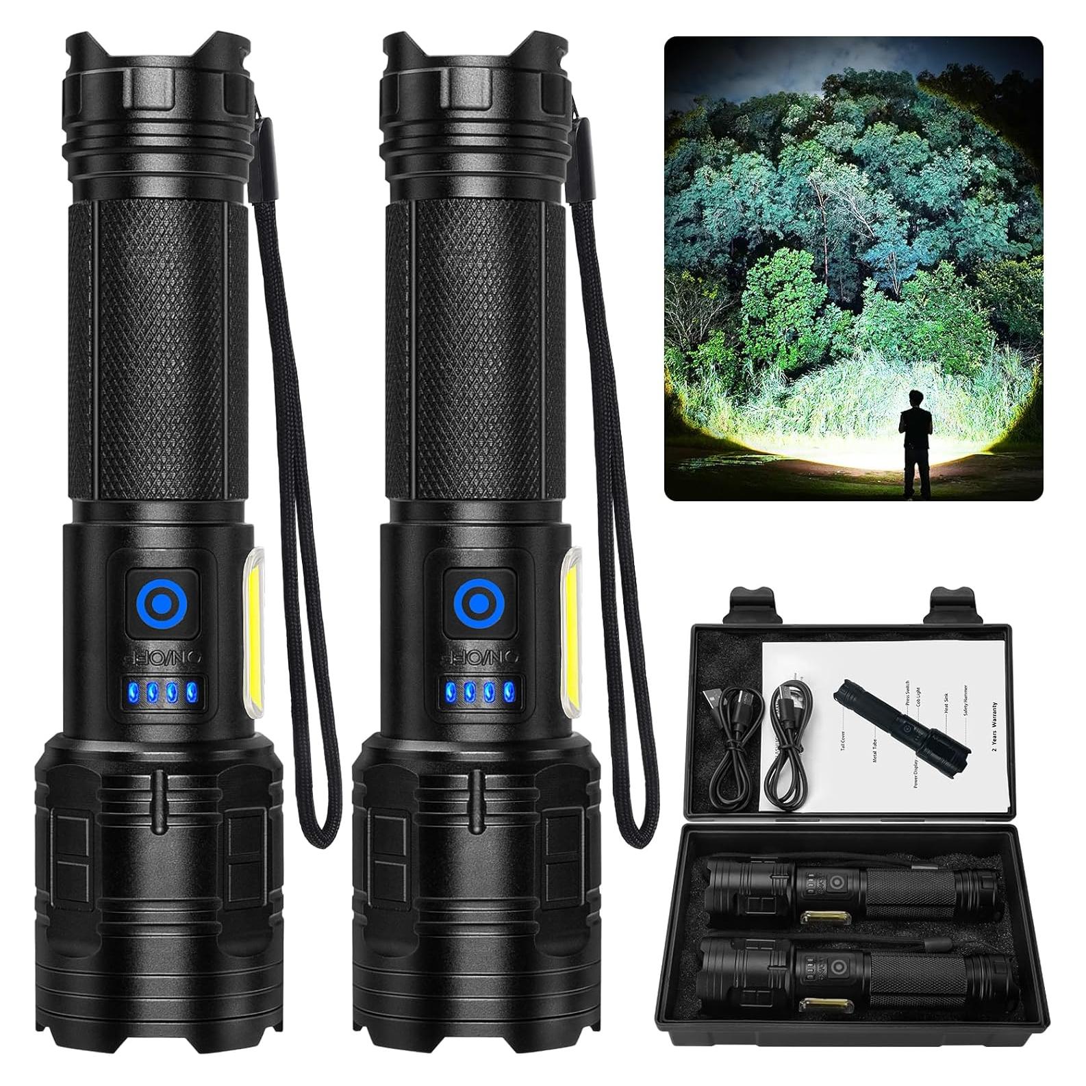 Linterna Recargable ALSTU 99,000 Lúmenes - 2 Paquete LED 7 Modos