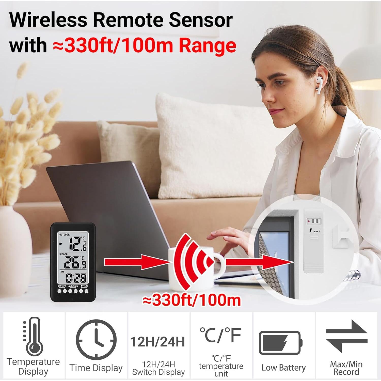 Termómetro Reloj Digital Inalámbrico Skyeen LCD Interior/Exterior