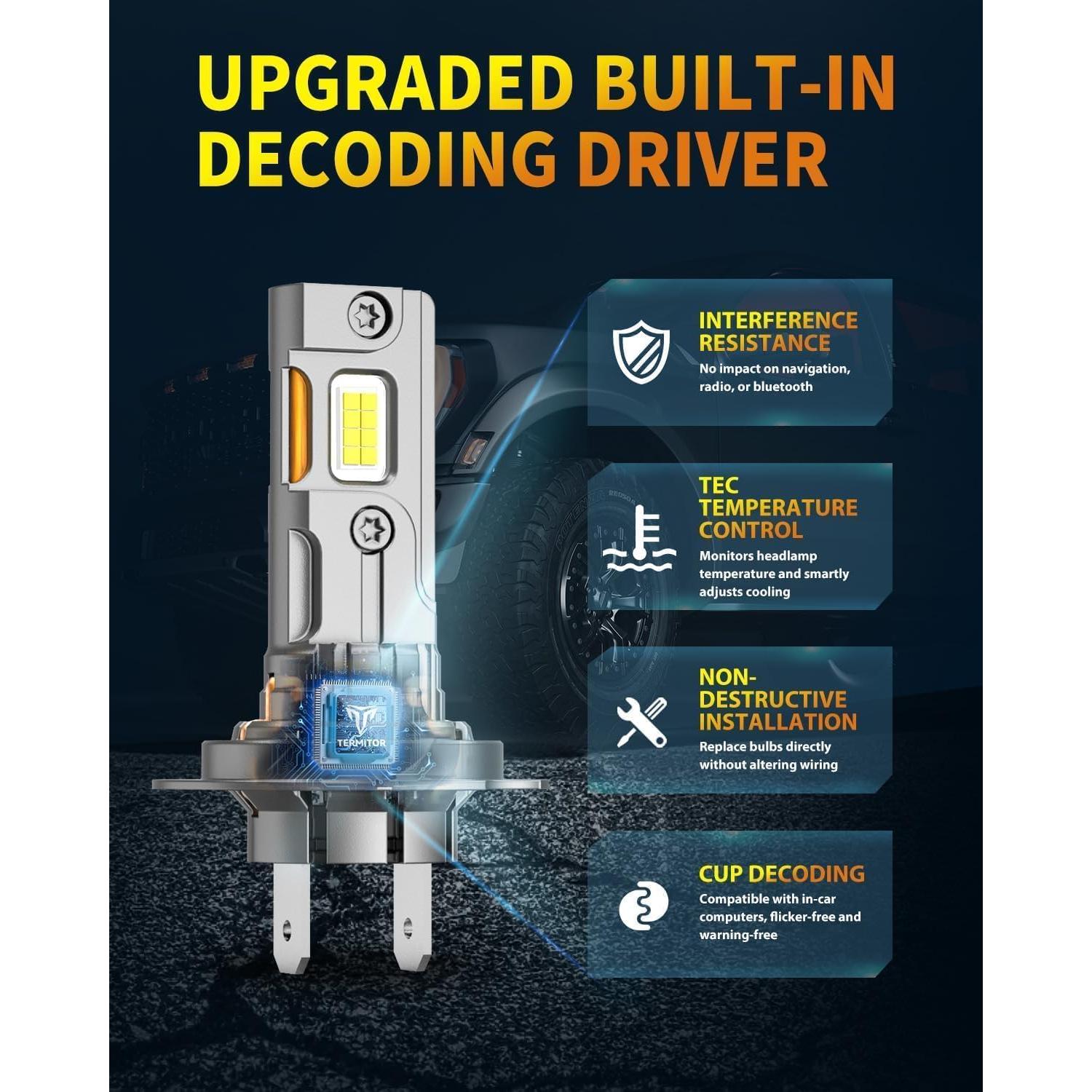 Bombillas LED H7 Termitor 30,000LM 6500K Blanco Frío - 2 Pzas