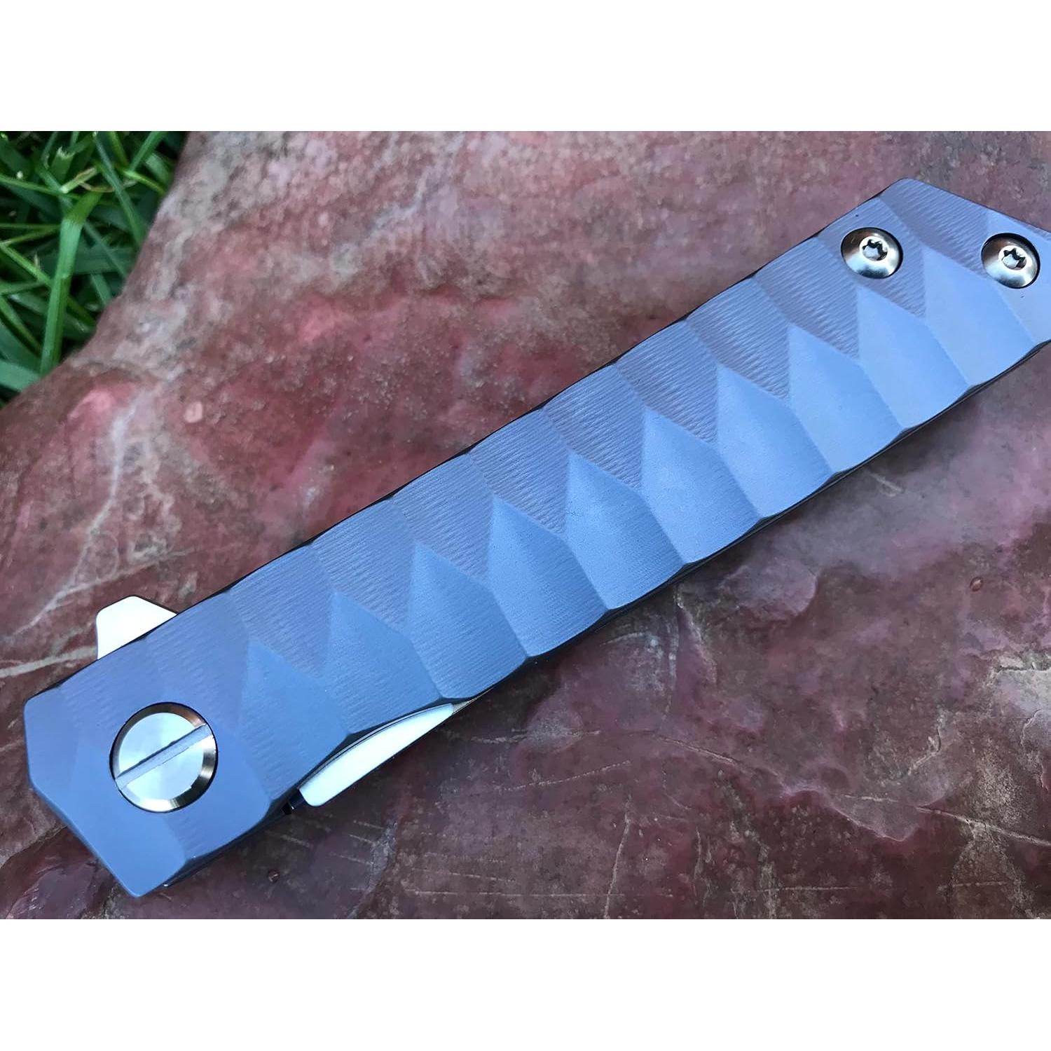 Titanium Pocket Folding Knife for EDC, Solid Tc4 Titanium Handle, CPM-D2 Steel Tanto Blade, Includes Sheath (Saint Midnight Blue)