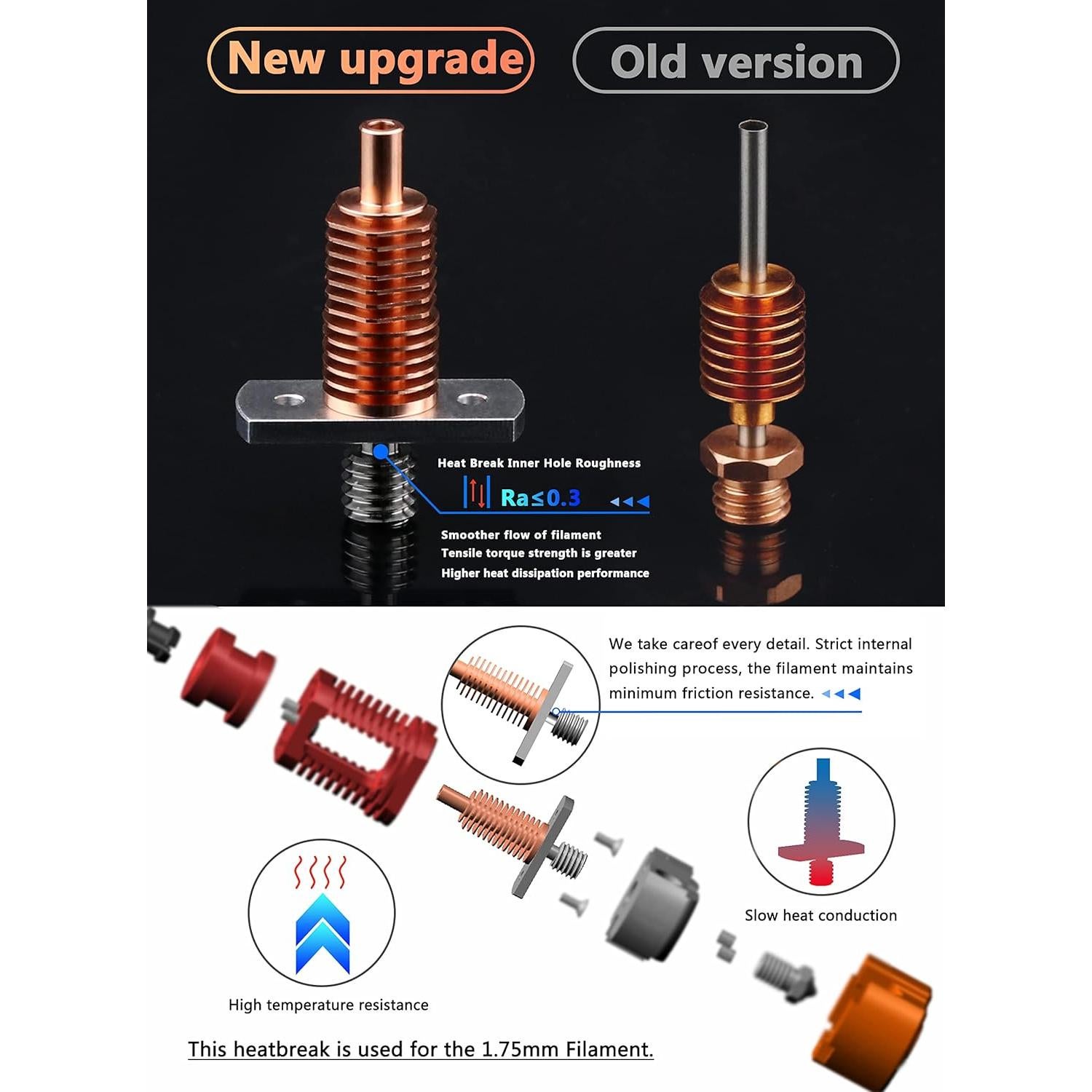 Hotend Red Lizard K1 V6 Cobre Chapado 0.4mm Compatible 3D