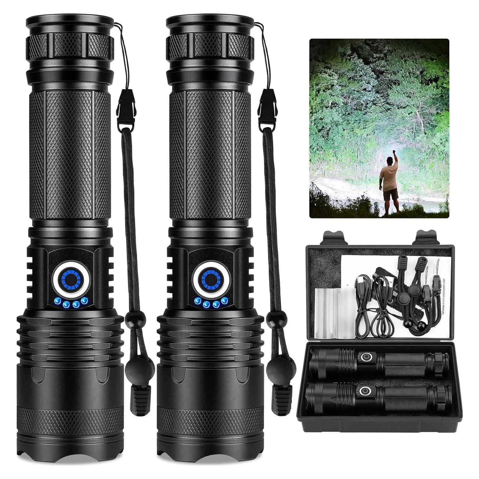 Linterna LED Recargable 99000 Lúmenes IPX7 2 Piezas