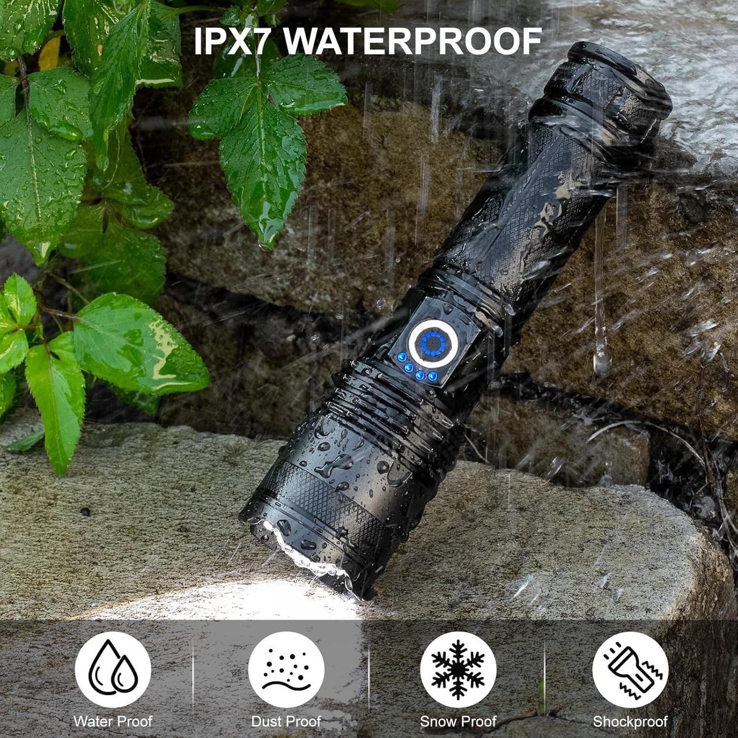 Linterna LED Recargable 99000 Lúmenes IPX7 2 Piezas