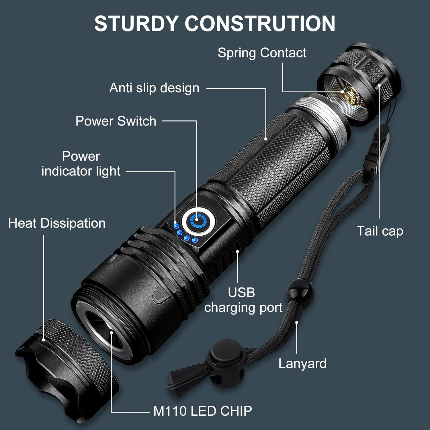 Linterna LED Recargable 99000 Lúmenes IPX7 2 Piezas