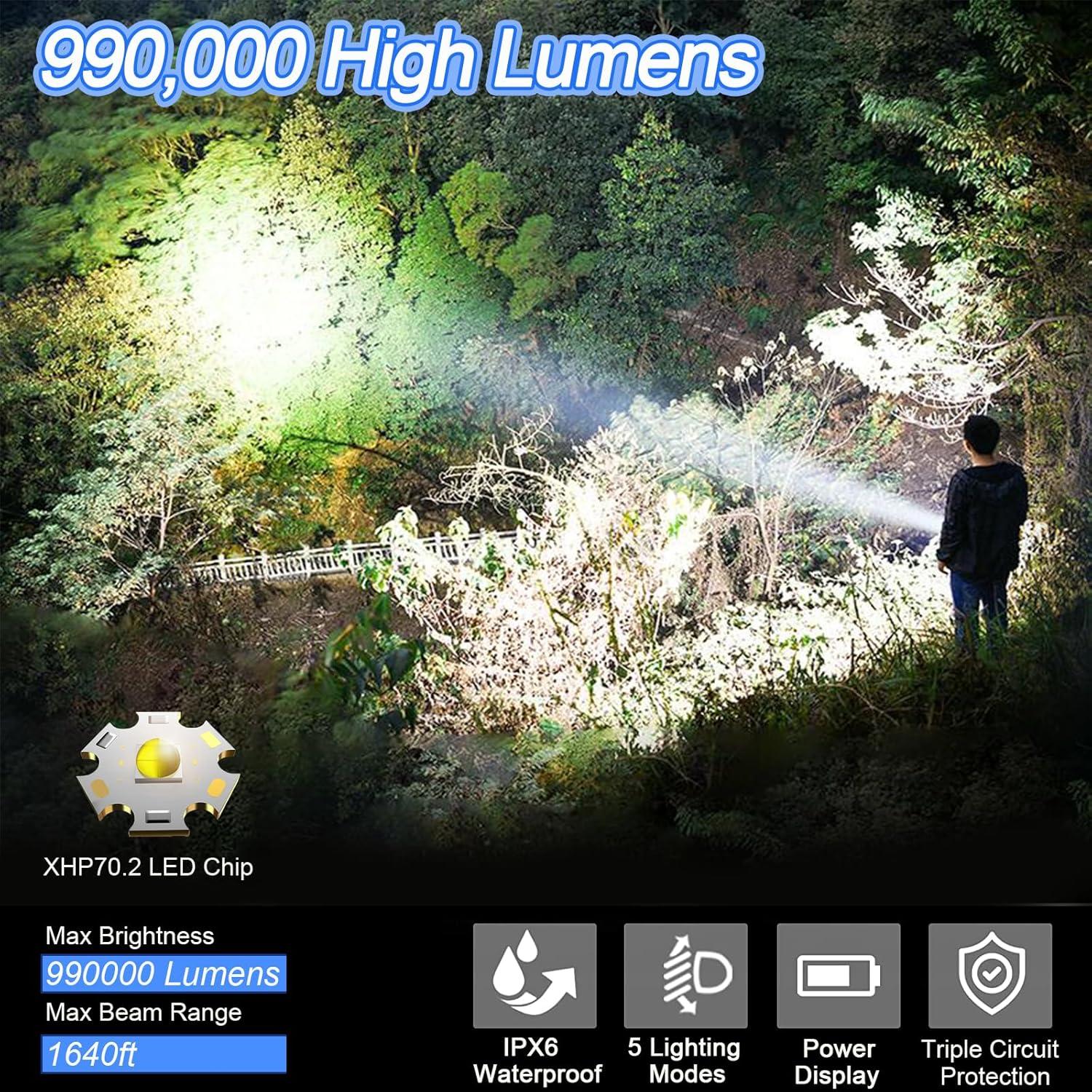 Linterna Recargable LED 990,000 Lúmenes IP67 Kwznob S15