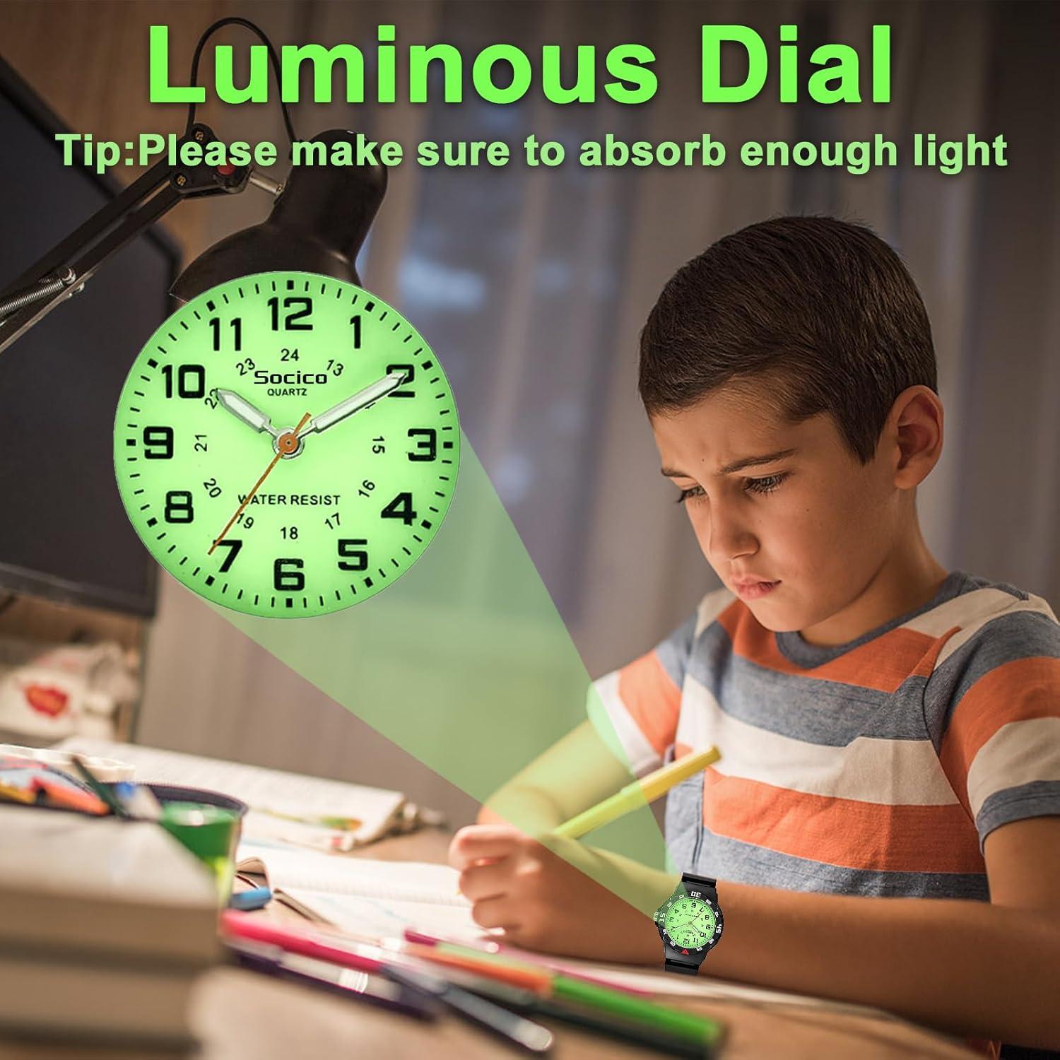 Reloj Analógico SOCICO para Niños 3-12 Años Impermeable