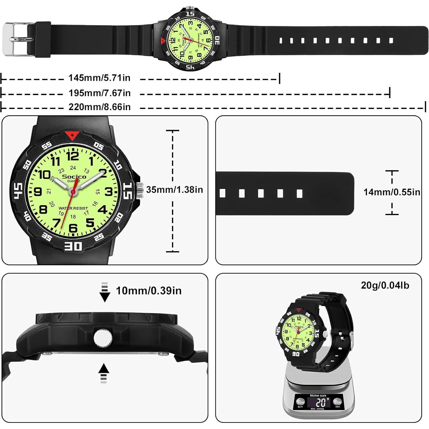 Reloj Analógico SOCICO para Niños 3-12 Años Impermeable