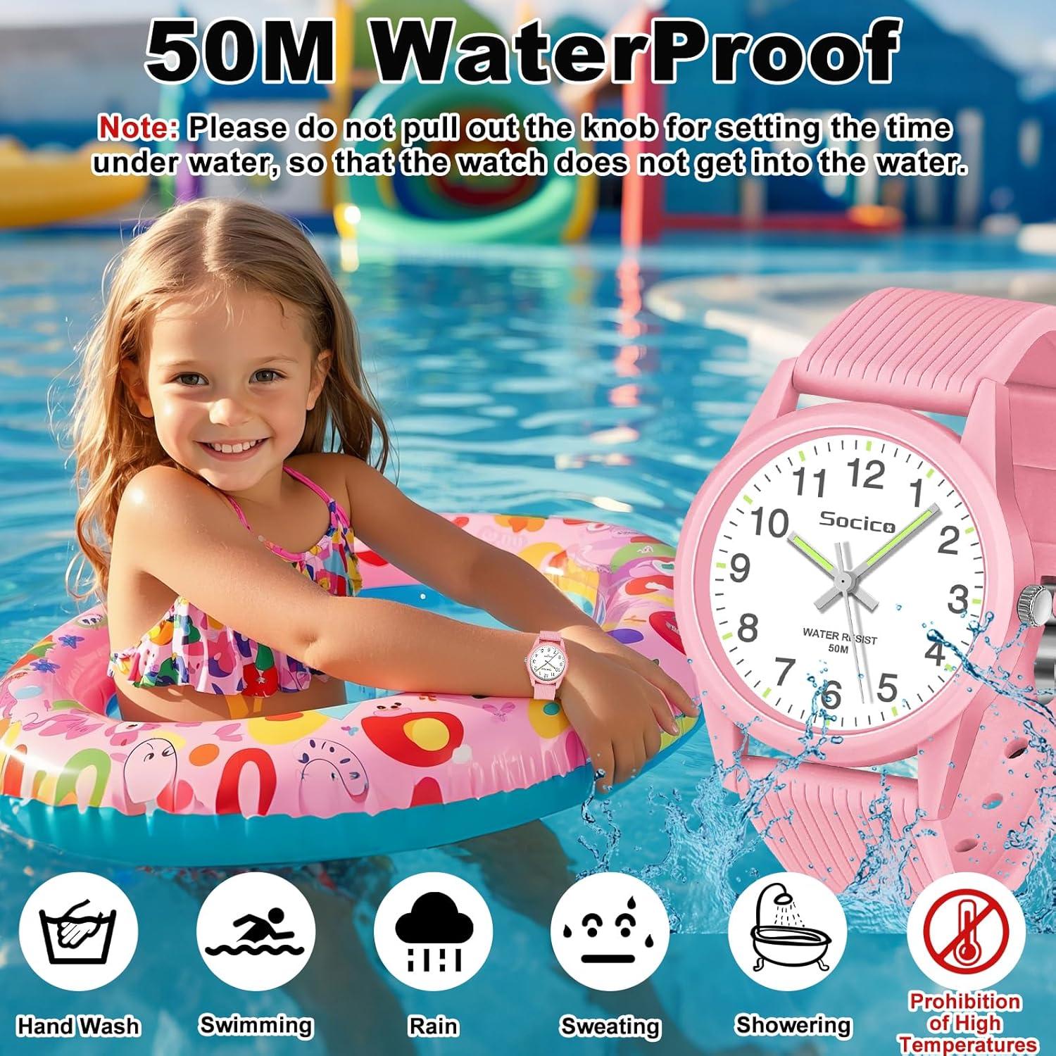 Reloj Analógico SOCICO para Niños Rosa 50M Impermeable