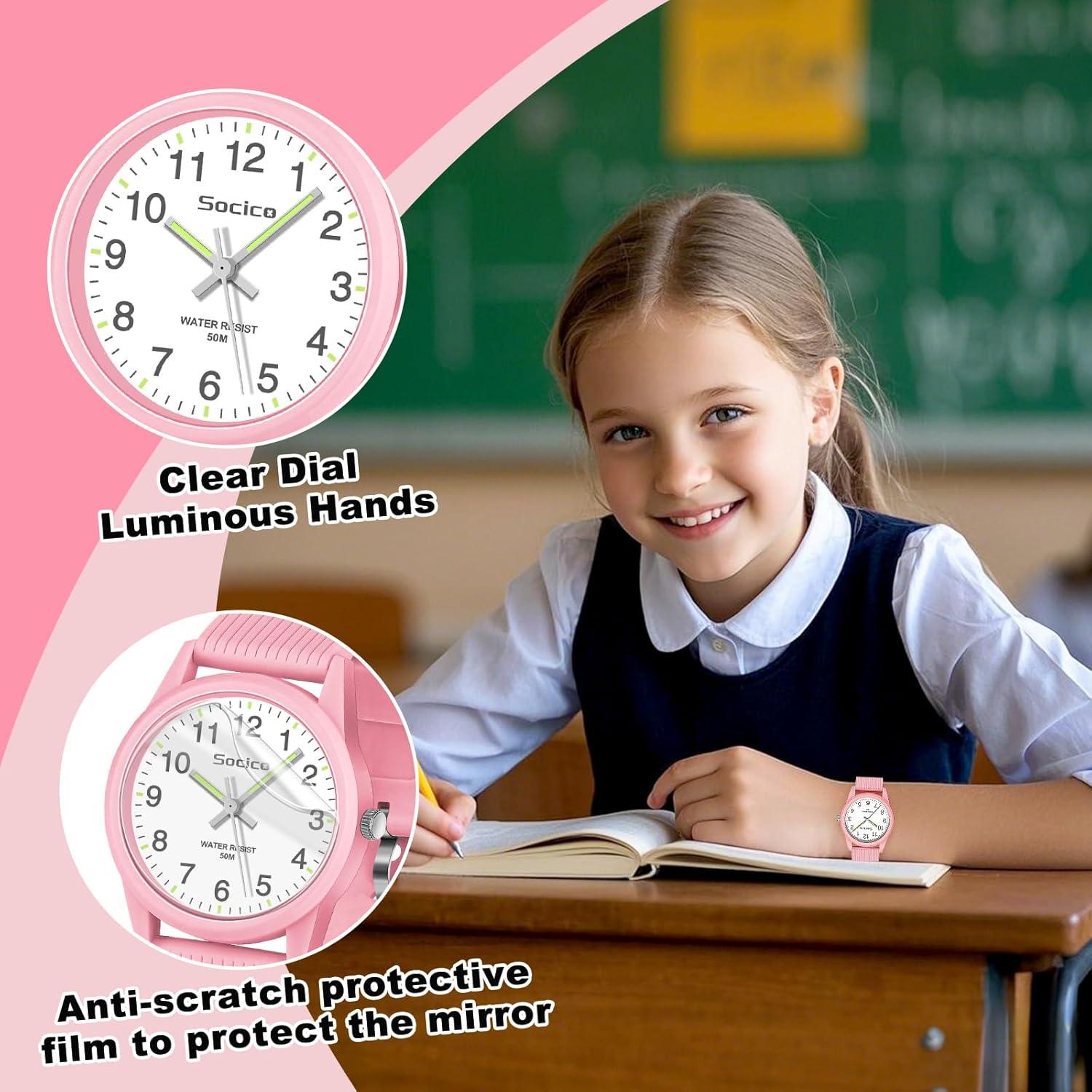 Reloj Analógico SOCICO para Niños Rosa 50M Impermeable