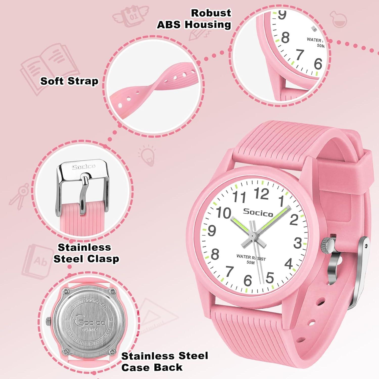 Reloj Analógico SOCICO para Niños Rosa 50M Impermeable