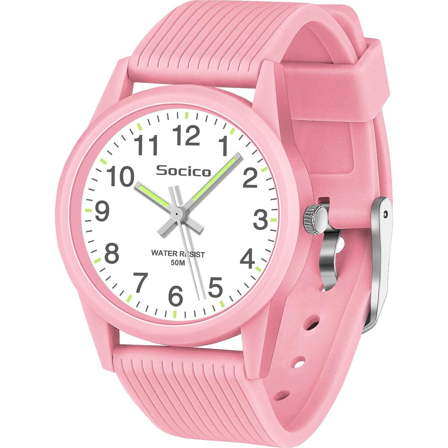 Reloj Analógico SOCICO para Niños Rosa 50M Impermeable