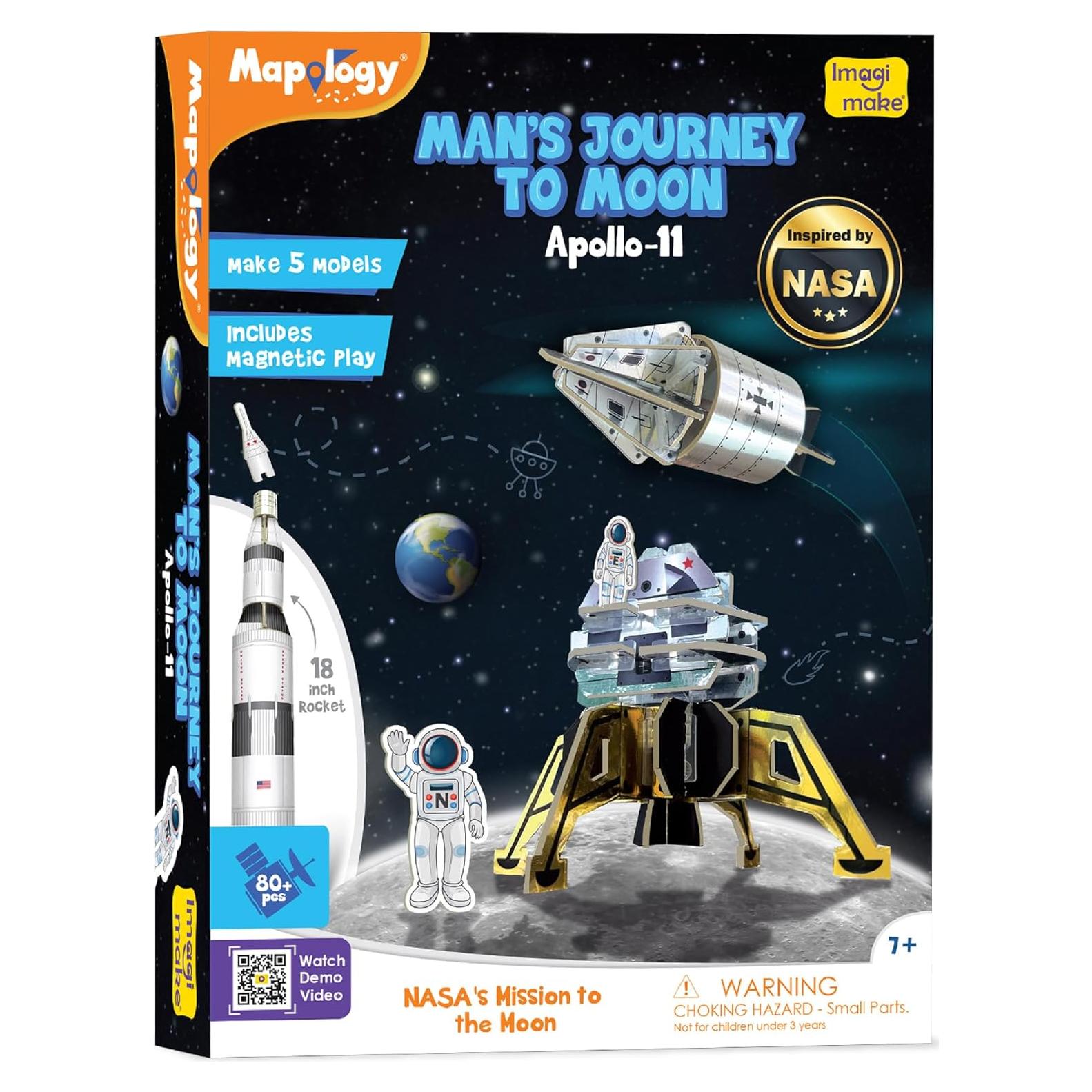 Imagimake Mapology Man's Journey to Moon | NASA Mission Apollo 11 | Rocket & Satellite Model Making Set | Space Toys for ages 8-13 | Educational Science Kits for Kids Age 8-12 | Gifts for Boys & Girls