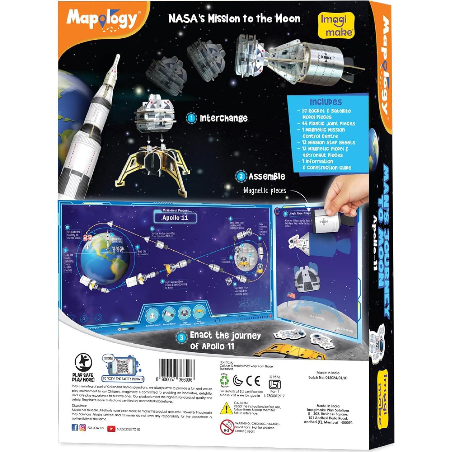 Imagimake Mapology Man's Journey to Moon | NASA Mission Apollo 11 | Rocket & Satellite Model Making Set | Space Toys for ages 8-13 | Educational Science Kits for Kids Age 8-12 | Gifts for Boys & Girls