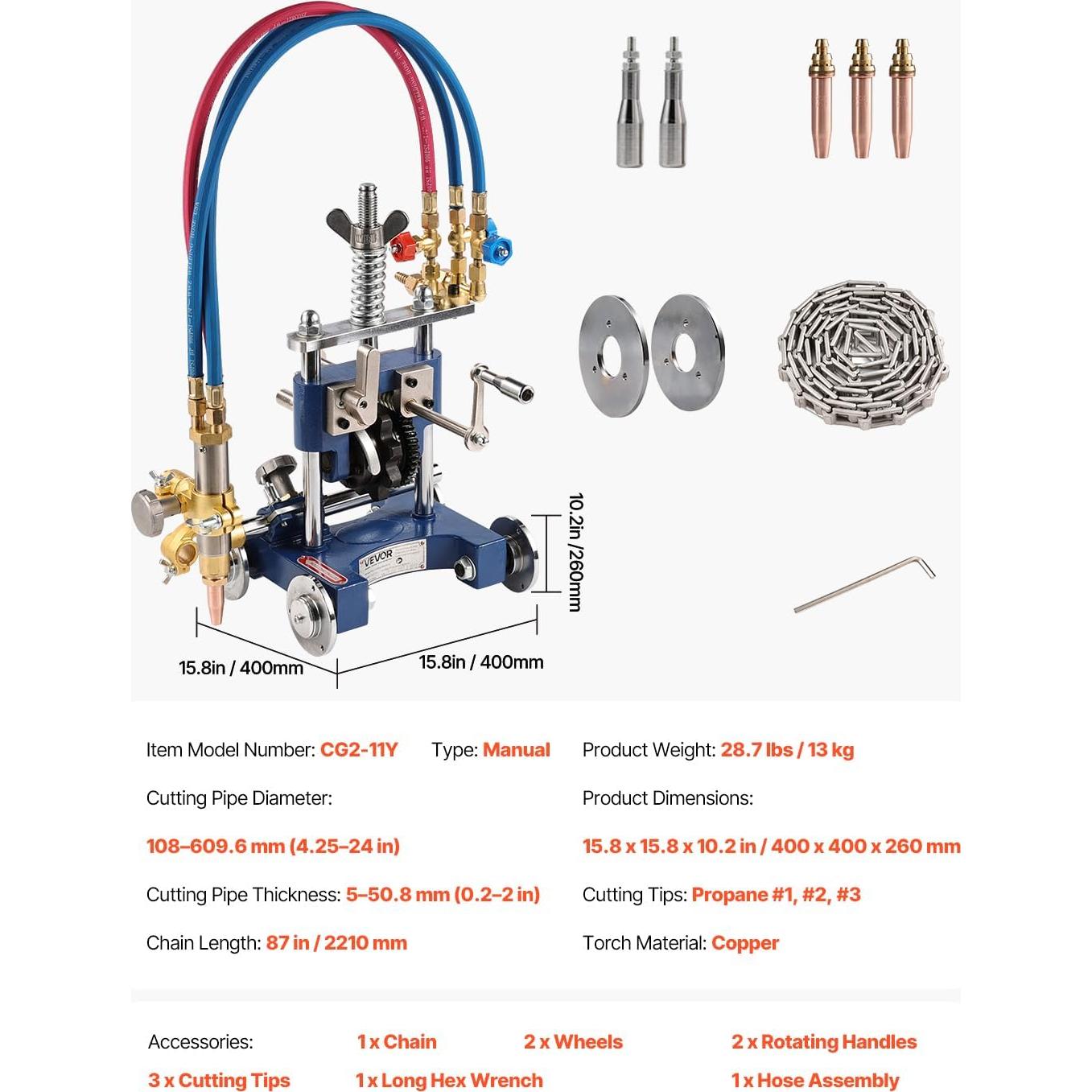Cortador de Tubos Manual VEVOR CG2-11Y 0.2-2" 208.28 cm