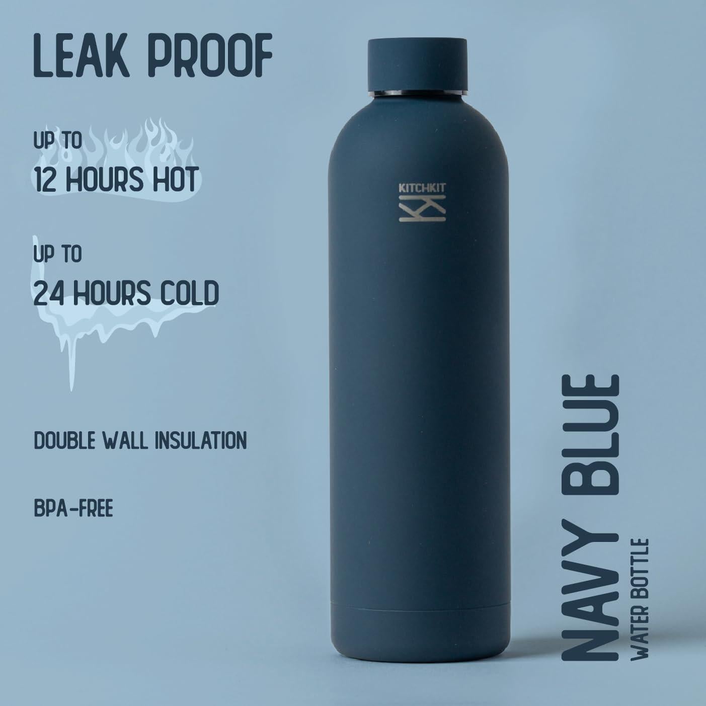 Botella de Agua Aislada KitchKit 750ml Acero Inoxidable Blanco