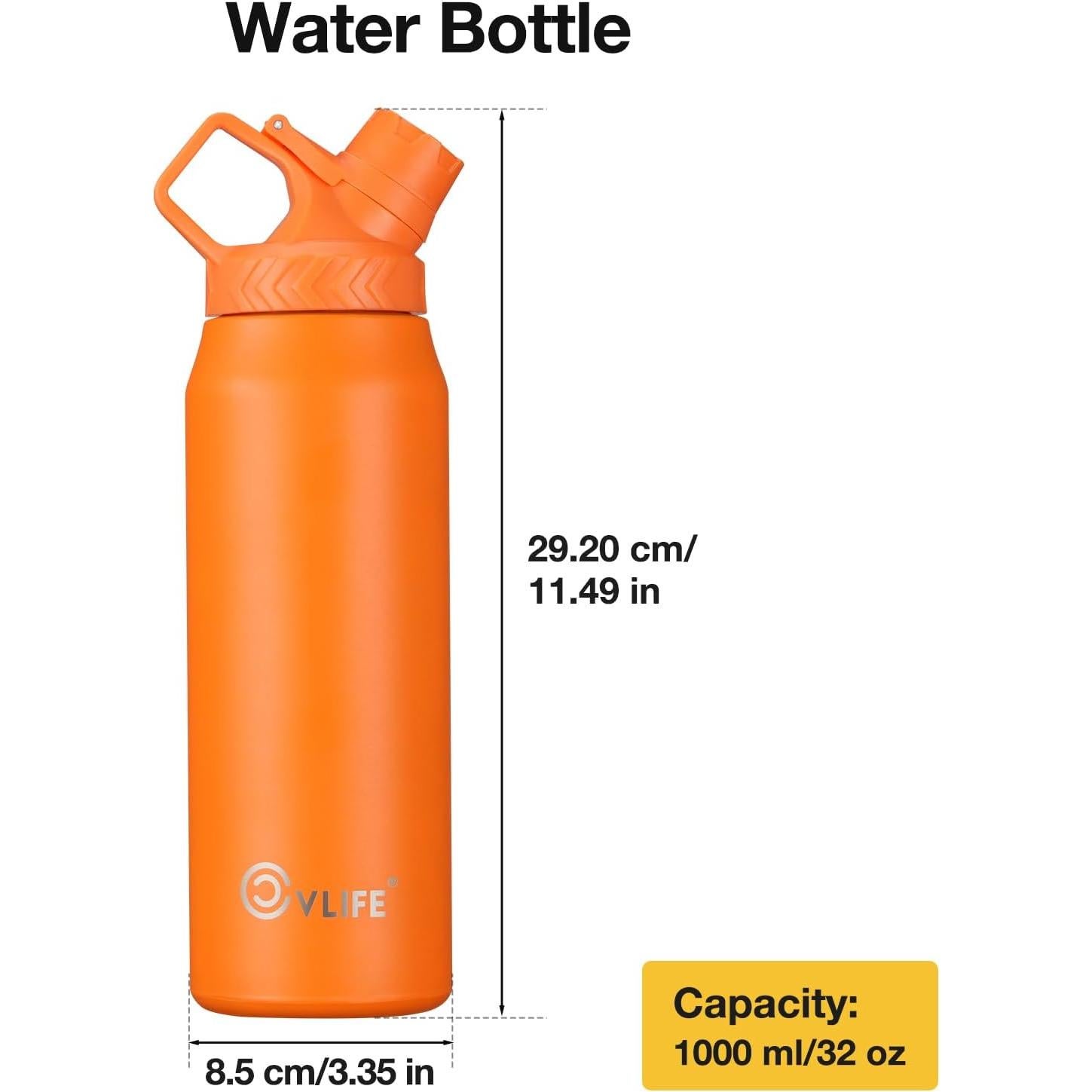 Botella de Agua CVLIFE 0.91L Inclinada Acero Inoxidable Naranja