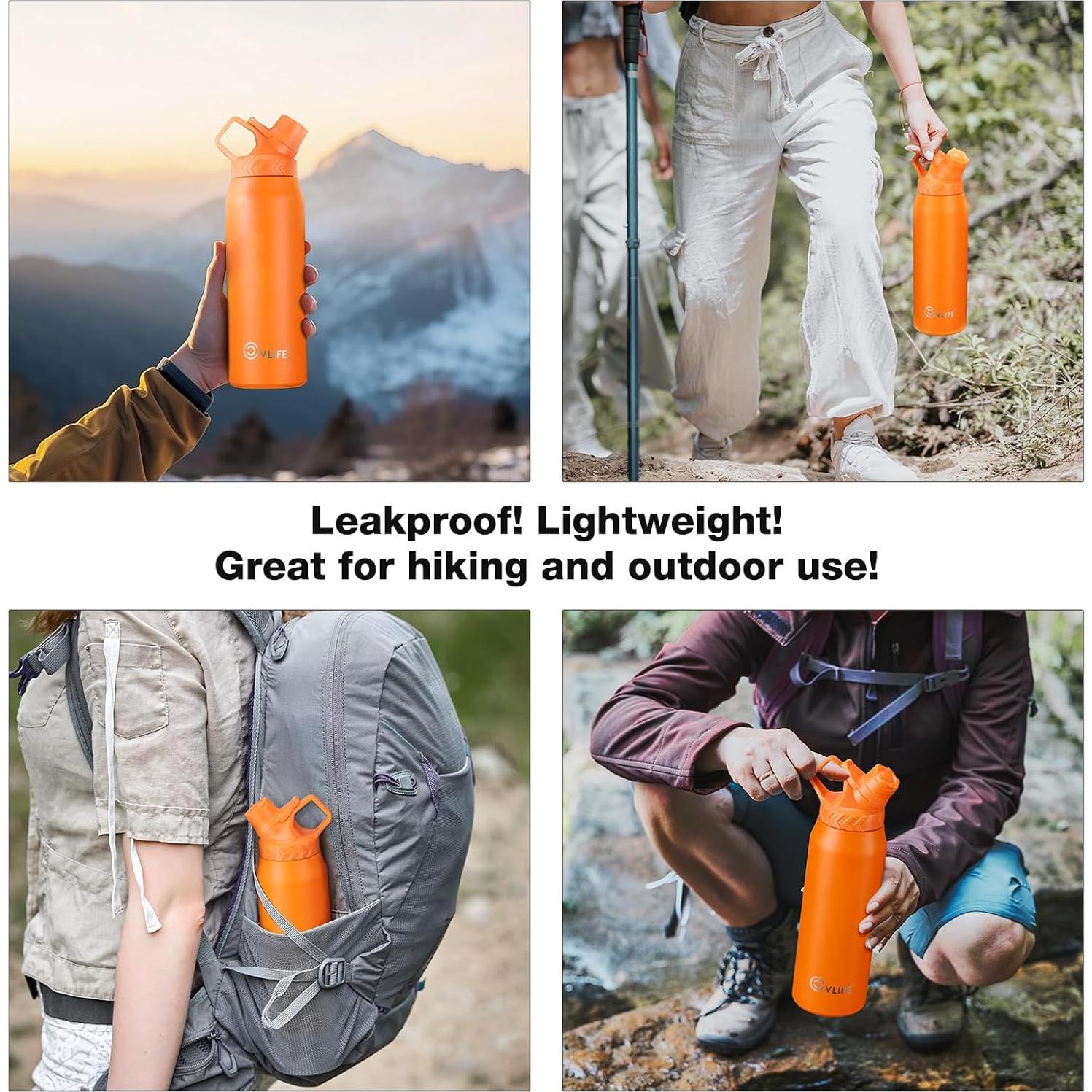 Botella de Agua CVLIFE 0.91L Inclinada Acero Inoxidable Naranja