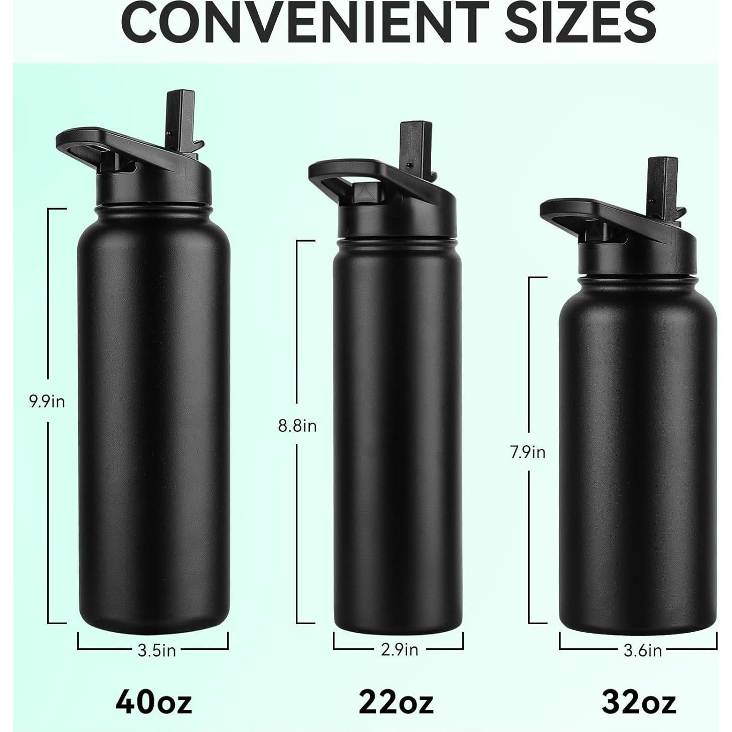 Botella de Agua Aislada DOMICARE 32 oz (0.95 L) Negra - 8 Paquete