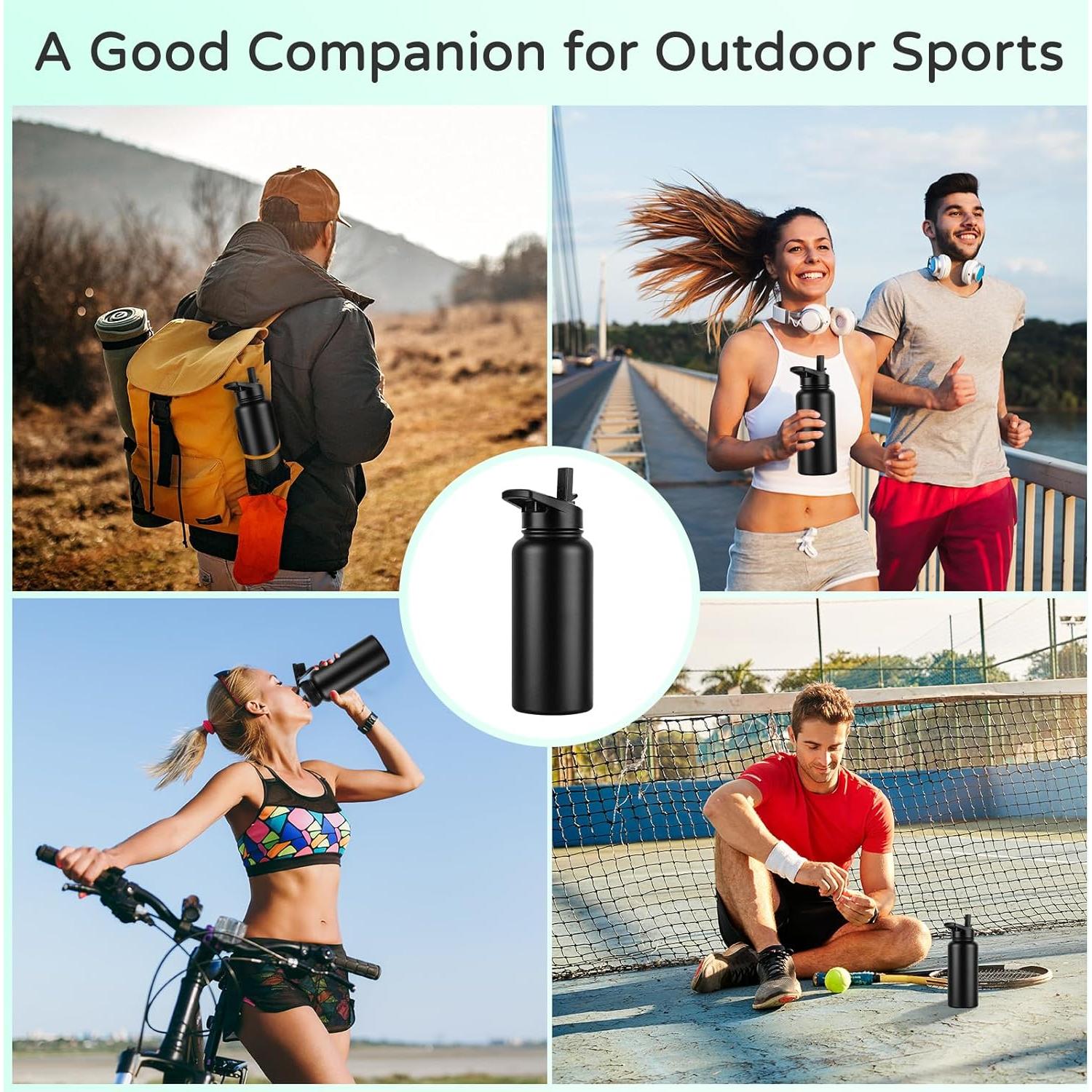 Botella de Agua Aislada DOMICARE 32 oz (0.95 L) Negra - 8 Paquete