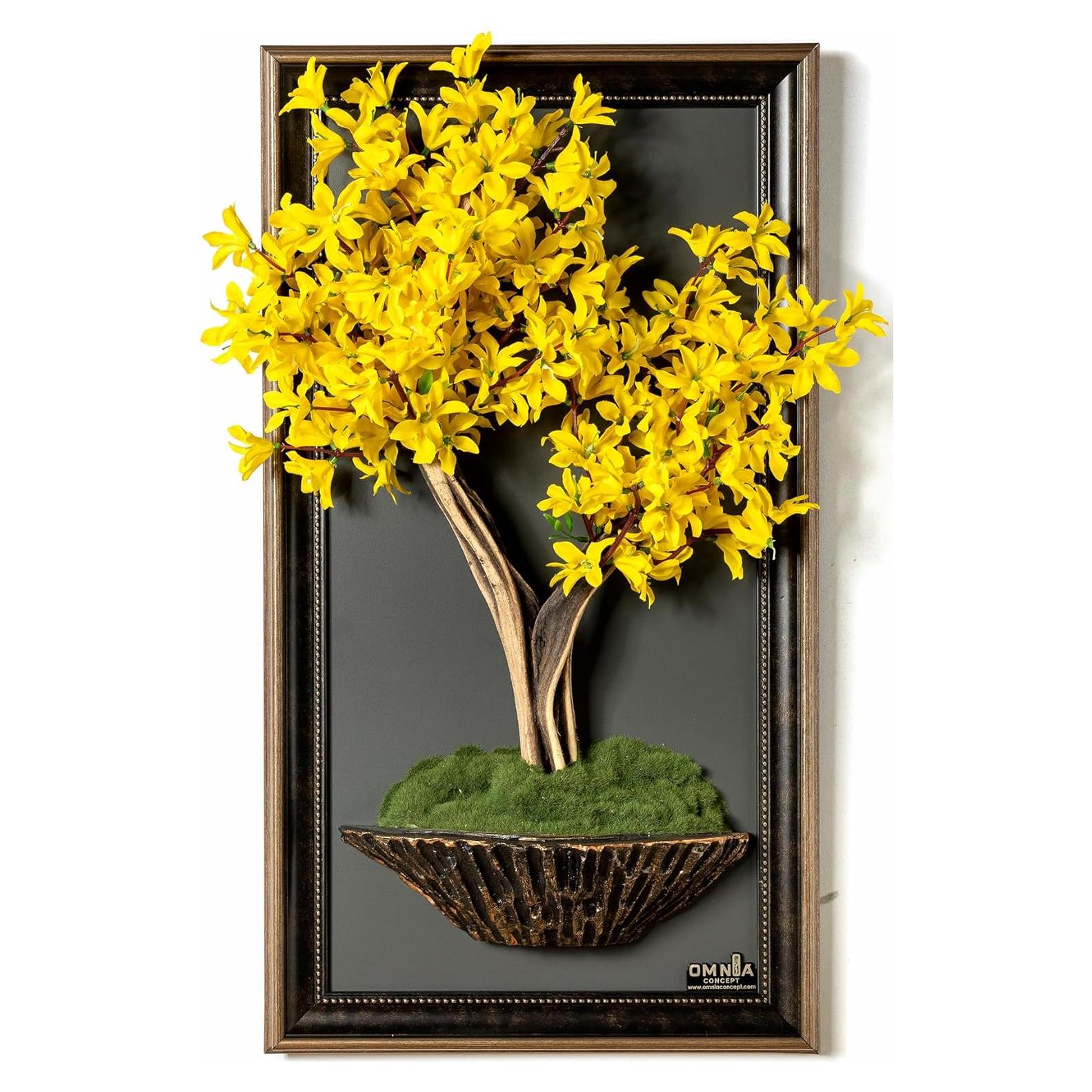 Tablero de Pared Bonsai Art Life - Amarillo/Marrón/Gris - Hecho a Mano