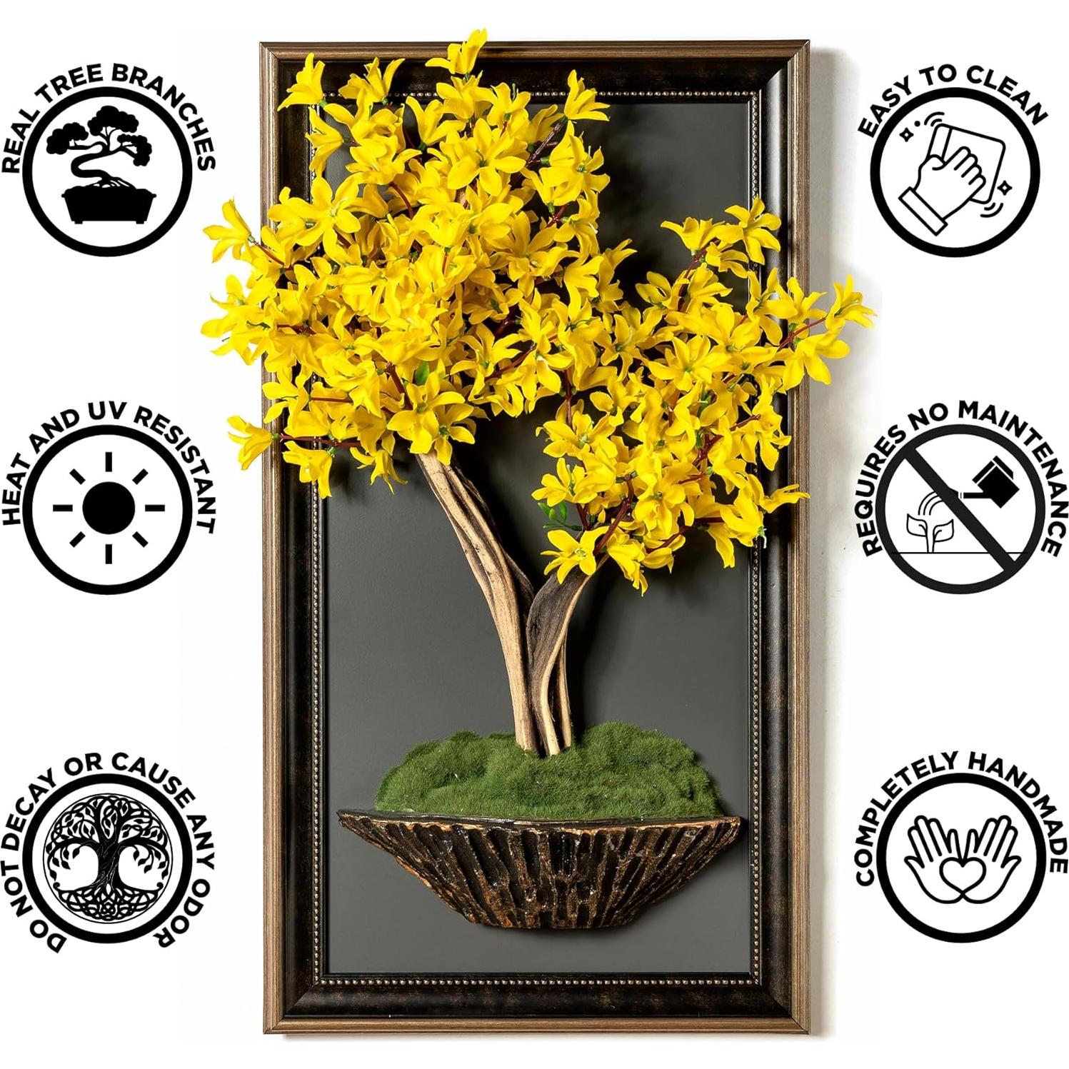 Tablero de Pared Bonsai Art Life - Amarillo/Marrón/Gris - Hecho a Mano