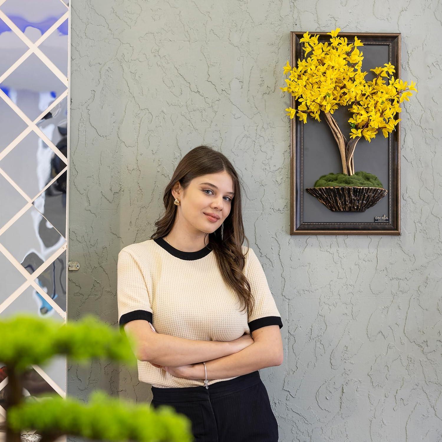 Tablero de Pared Bonsai Art Life - Amarillo/Marrón/Gris - Hecho a Mano