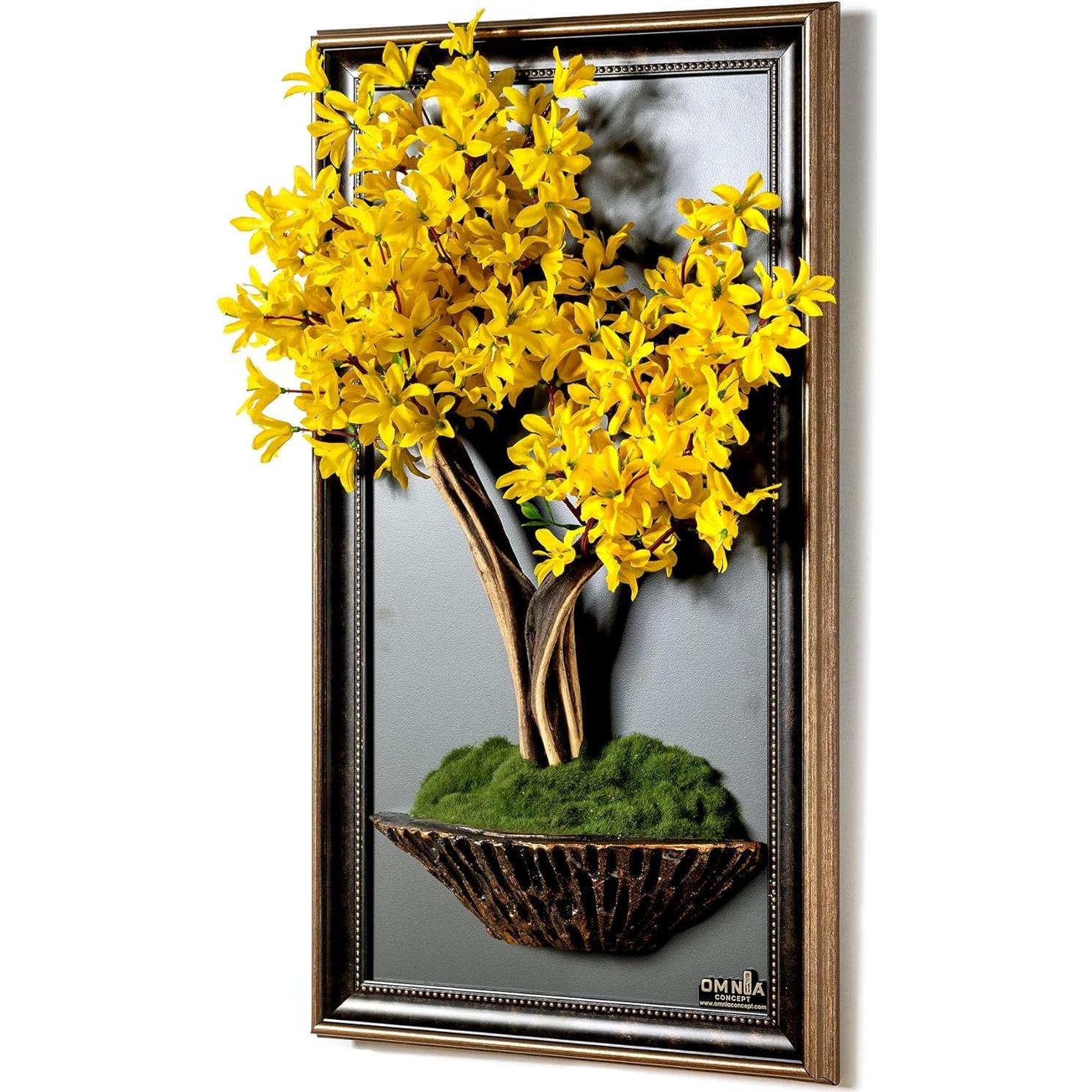 Tablero de Pared Bonsai Art Life - Amarillo/Marrón/Gris - Hecho a Mano