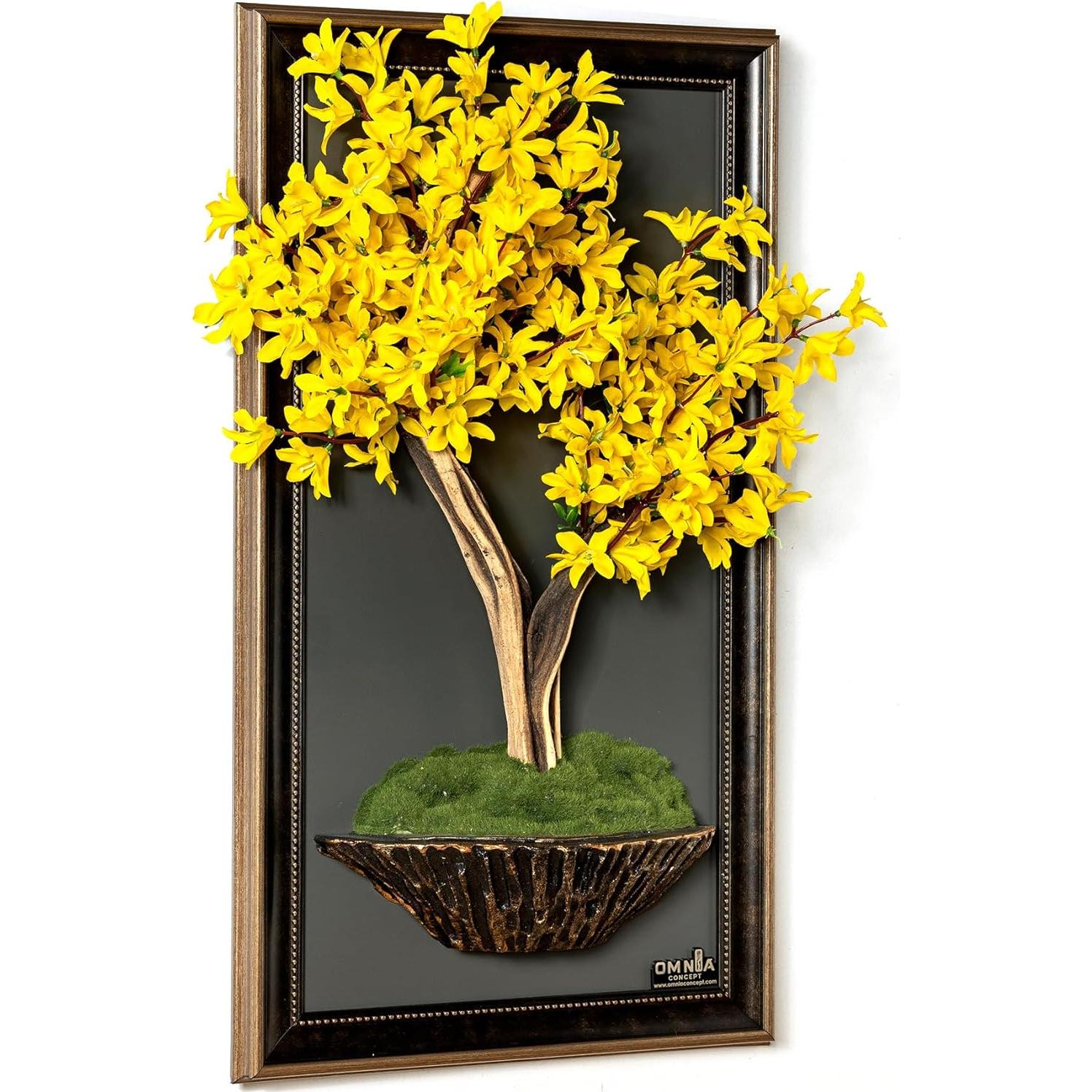 Tablero de Pared Bonsai Art Life - Amarillo/Marrón/Gris - Hecho a Mano